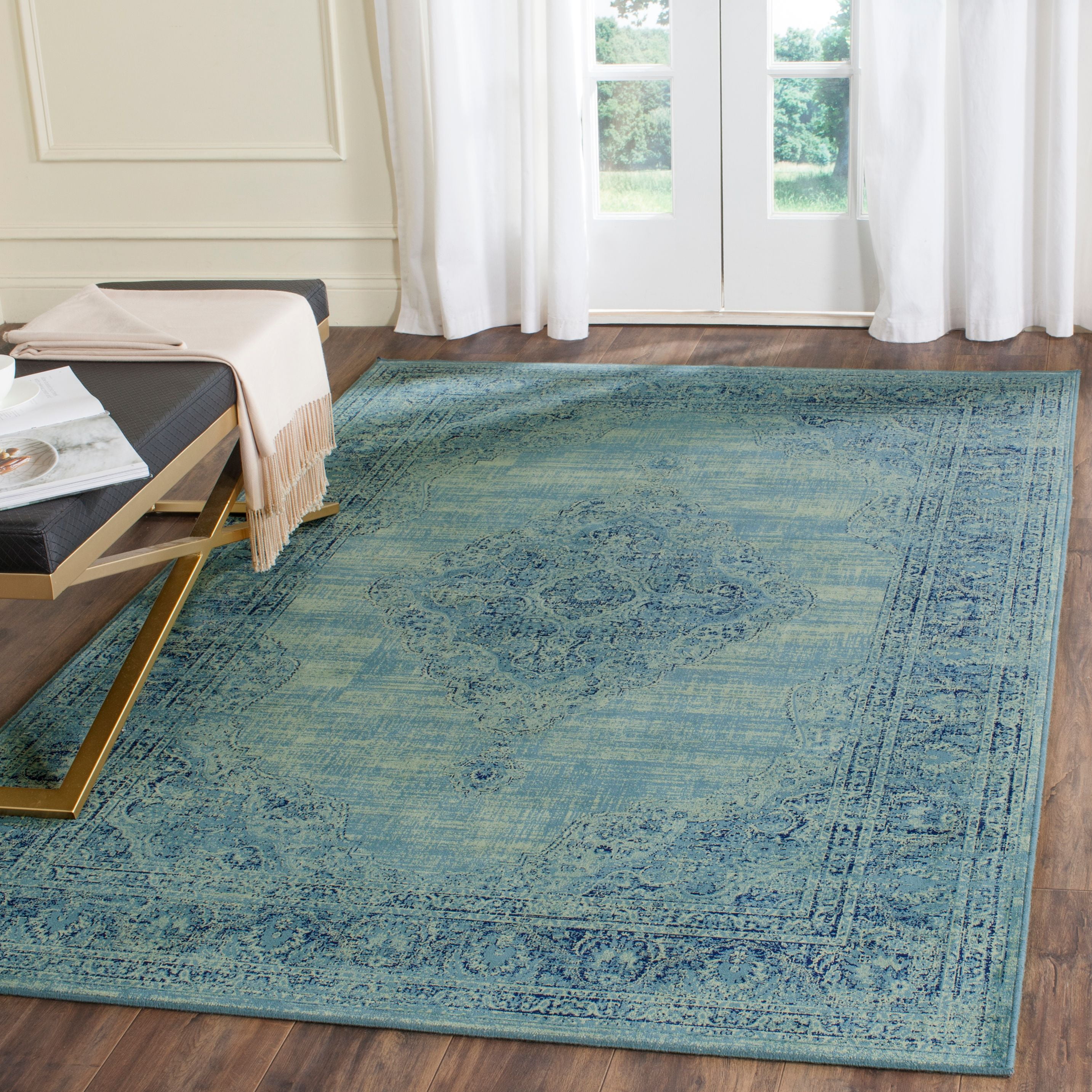 Turquoise and Multi Medallion Square Synthetic Accent Rug