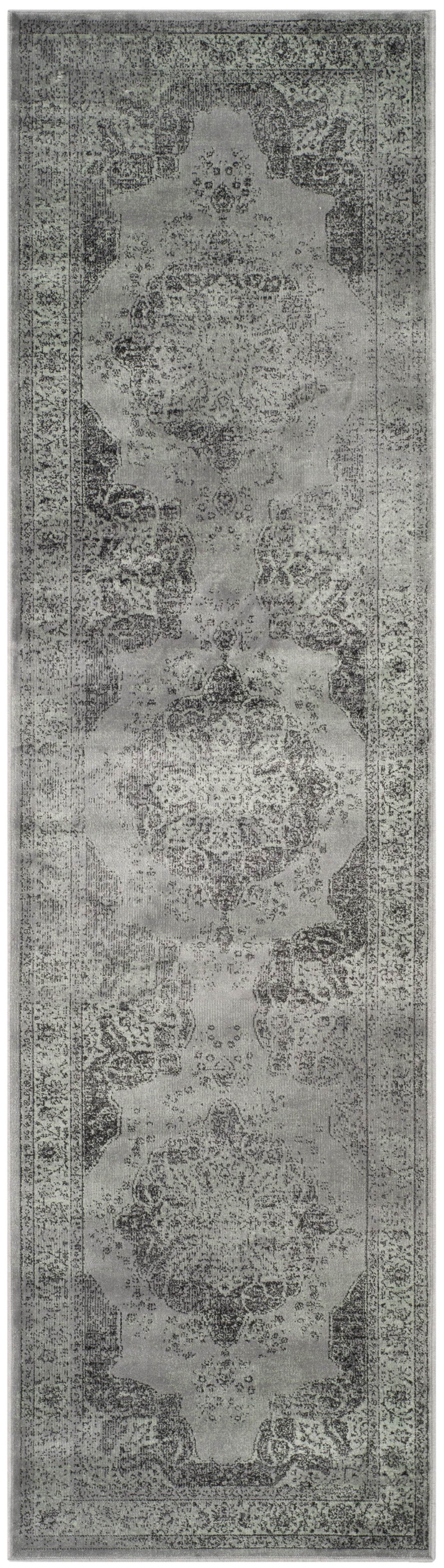 Vintage Gray and Multi Floral Viscose Runner Rug, 2'2" x 16'