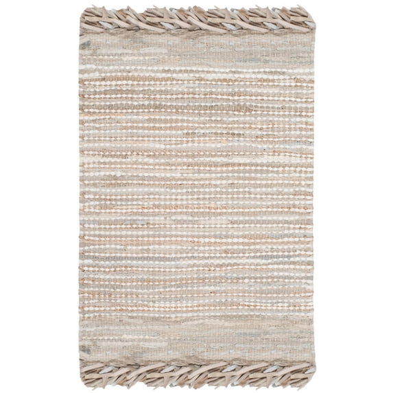 SAFAVIEH Vintage Leather Aaron Stripe Fringed Area Rug, Beige/Multi, 6' x 6' Square