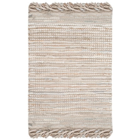 SAFAVIEH Vintage Leather Aaron Stripe Fringed Area Rug, Beige/Multi, 6' x 6' Square