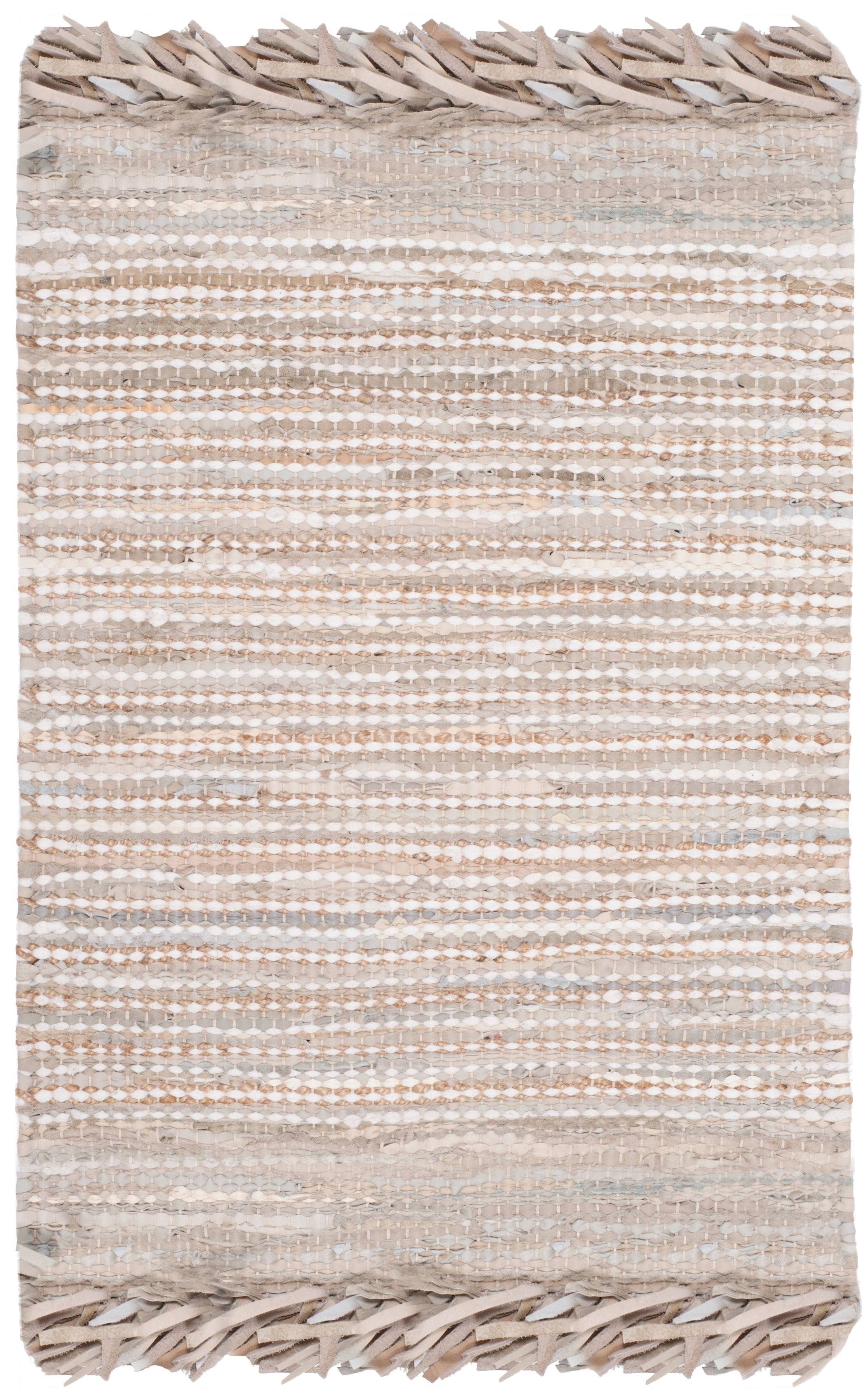 SAFAVIEH Vintage Leather Aaron Stripe Fringed Area Rug, Beige/Multi, 6' x 9'