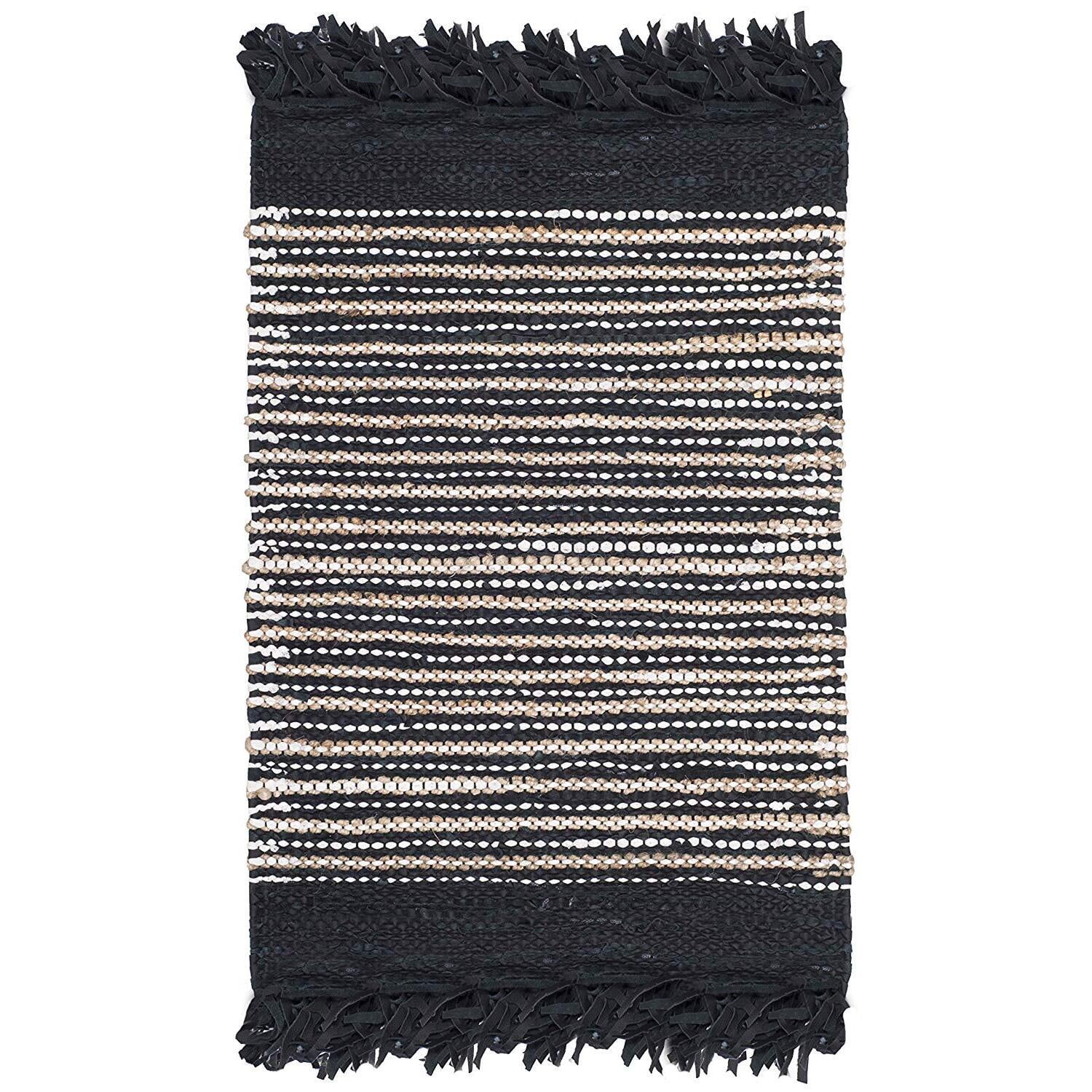SAFAVIEH Vintage Leather Aaron Stripe Fringed Area Rug, Black/Multi, 2' x 3'