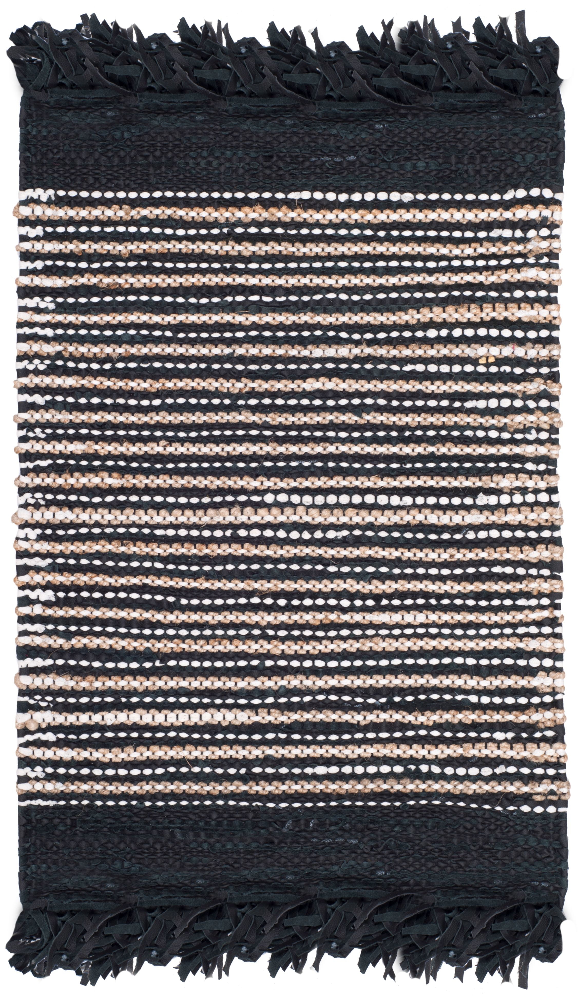 SAFAVIEH Vintage Leather Aaron Stripe Fringed Area Rug, Black/Multi, 6' x 9'