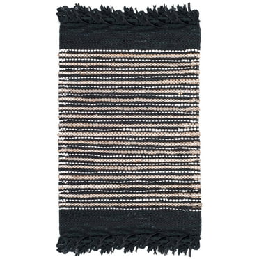 SAFAVIEH Vintage Leather Aaron Stripe Fringed Area Rug, Black/Multi, 8' x 10'