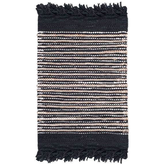 SAFAVIEH Vintage Leather Aaron Stripe Fringed Area Rug, Black/Multi, 8' x 10'
