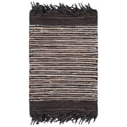 SAFAVIEH Vintage Leather Aaron Stripe Fringed Area Rug, Dark Brown/Multi, 2' x 3'