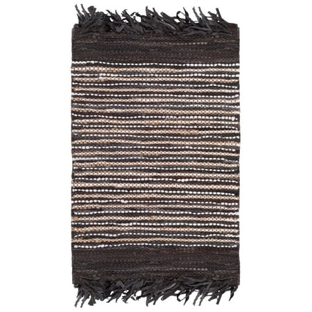 SAFAVIEH Vintage Leather Aaron Stripe Fringed Area Rug, Dark Brown/Multi, 2' x 3'