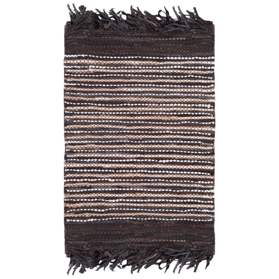 SAFAVIEH Vintage Leather Aaron Stripe Fringed Area Rug, Dark Brown/Multi, 3' x 5'