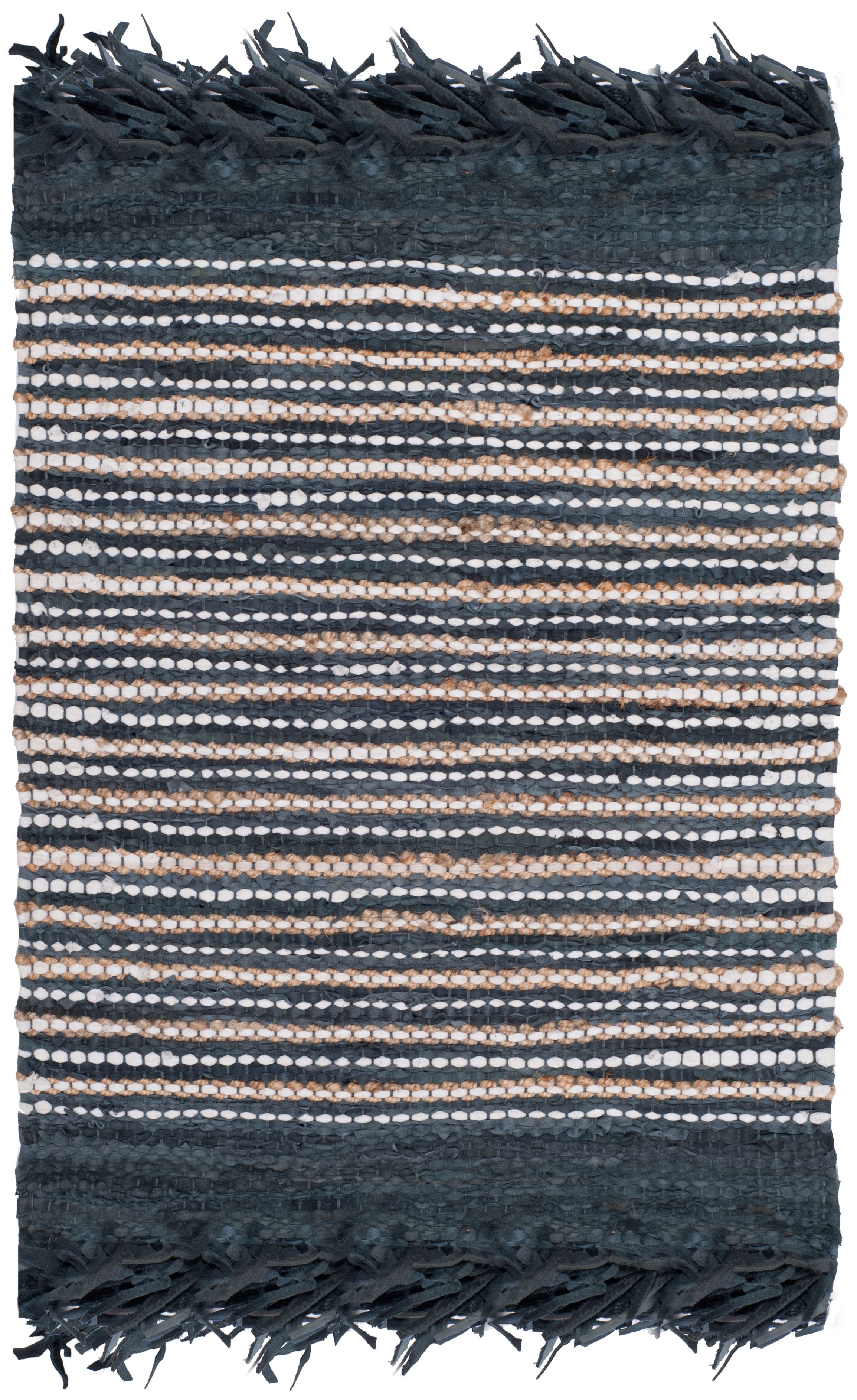 SAFAVIEH Vintage Leather Aaron Stripe Fringed Area Rug, Dark Grey/Multi, 4' x 6'