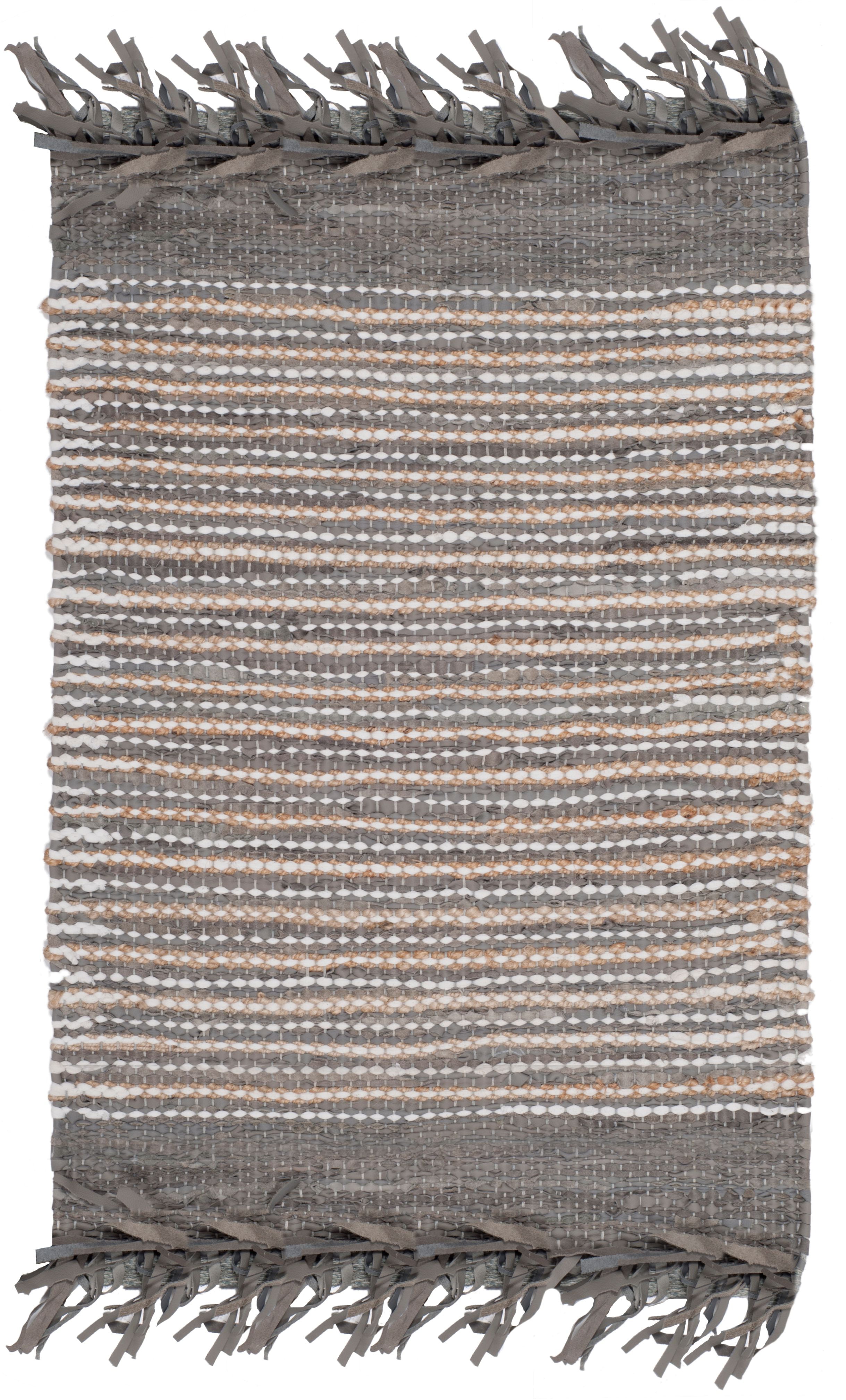 Grey and Multicolor 4' x 6' Handmade Leather Area Rug