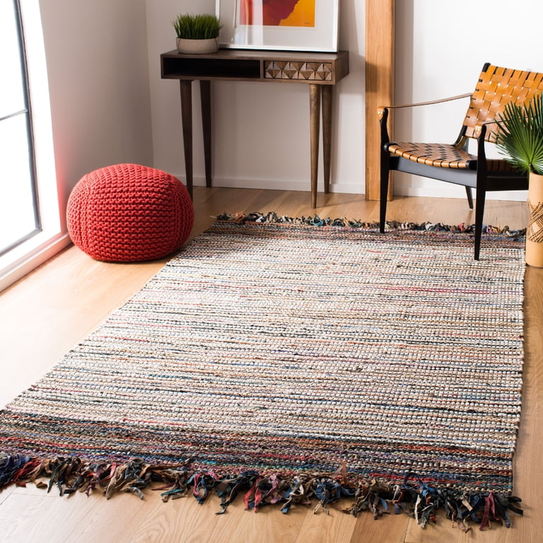 SAFAVIEH Vintage Leather Aaron Stripe Fringed Area Rug, Multi, 6