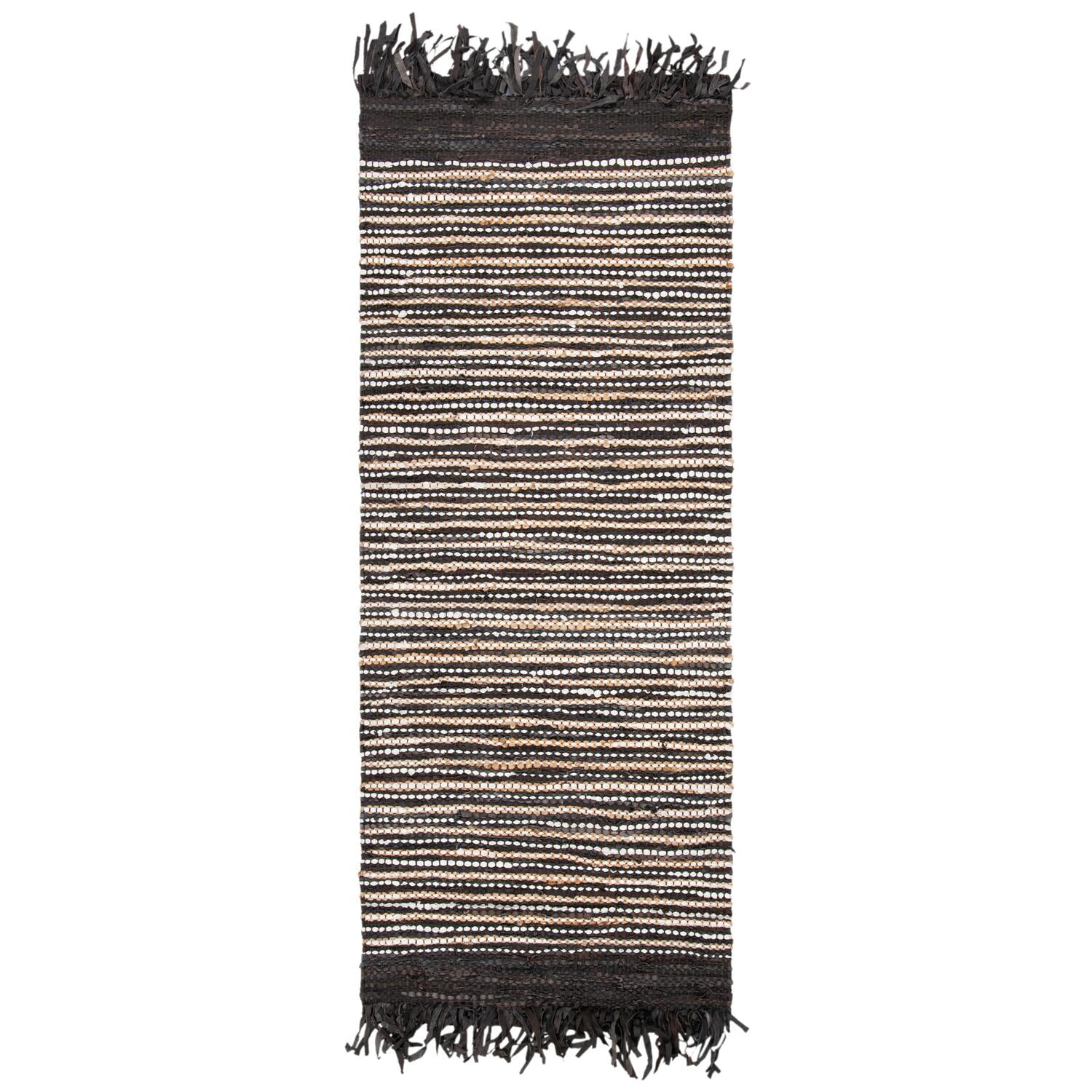 Handmade Dark Brown and Multi Cowhide Runner Rug
