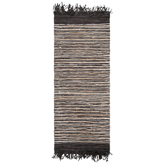 SAFAVIEH Vintage Leather Aaron Stripe Fringed Runner Rug, Dark Brown/Multi, 2'3" x 6'