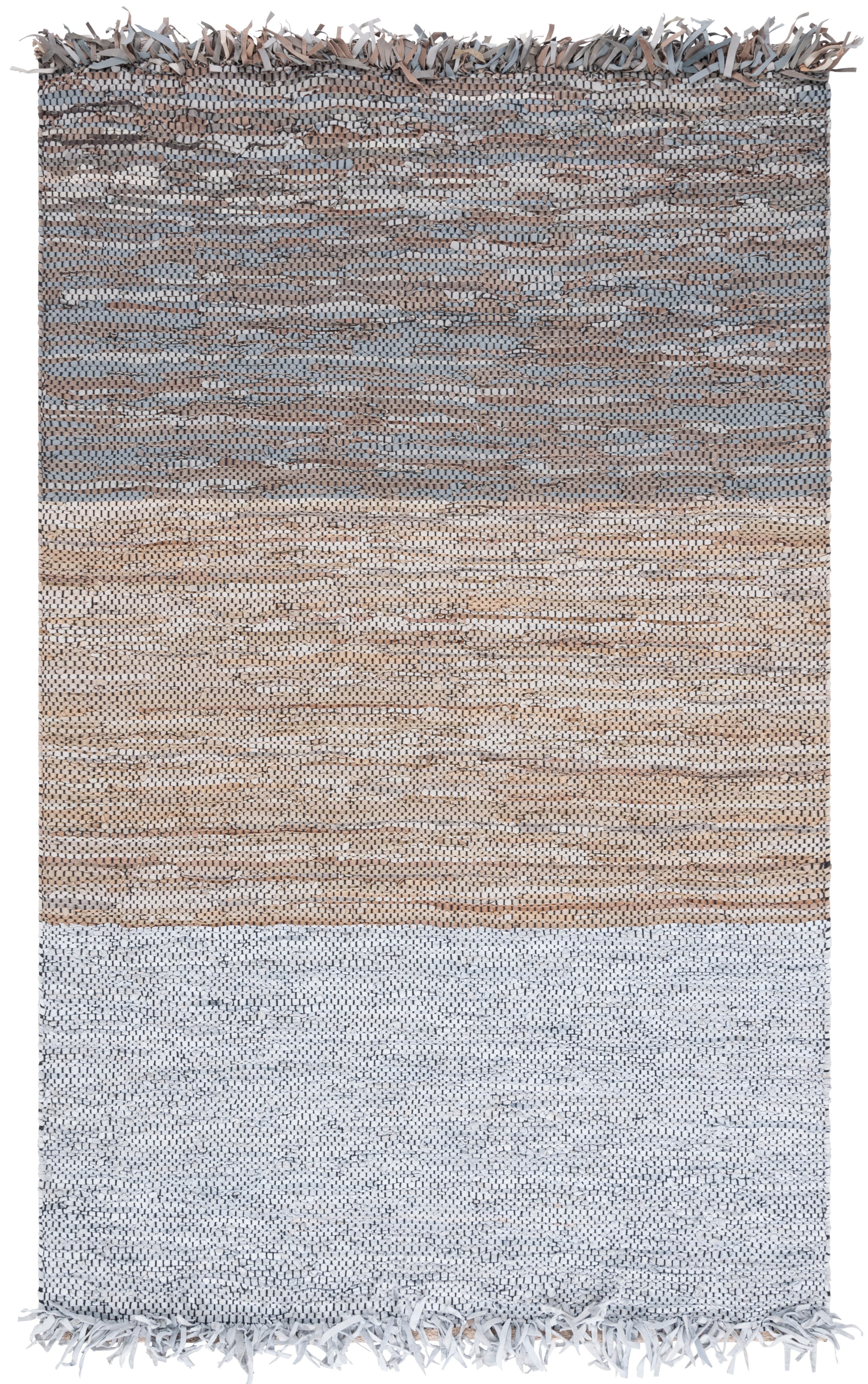 Handmade Gray and Beige Cotton Cowhide Area Rug, 5' x 8'