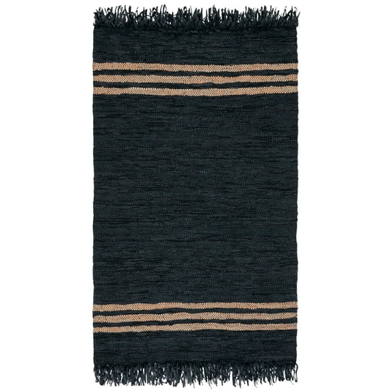 SAFAVIEH Vintage Leather Alexander Striped Area Rug, Black/Beige, 6' x 9'