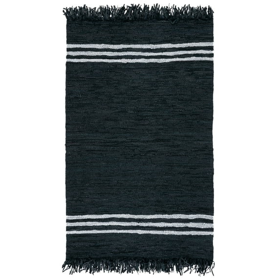 SAFAVIEH Vintage Leather Alexander Striped Area Rug, Black/Ivory, 3' x 5'