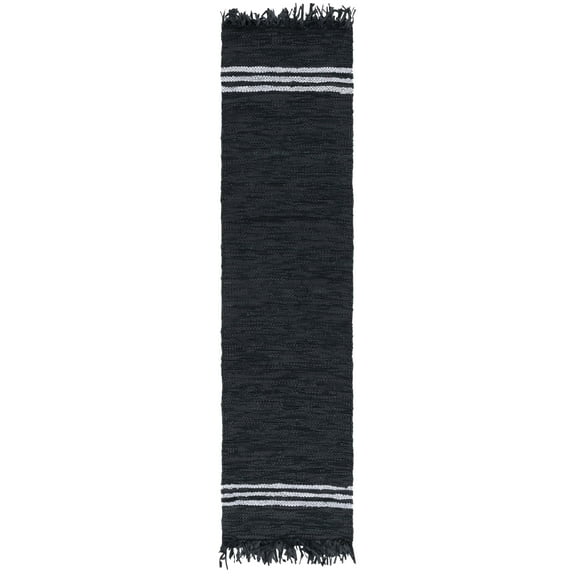 SAFAVIEH Vintage Leather Alexander Striped Runner Rug, Black/Ivory, 2'3" x 9'