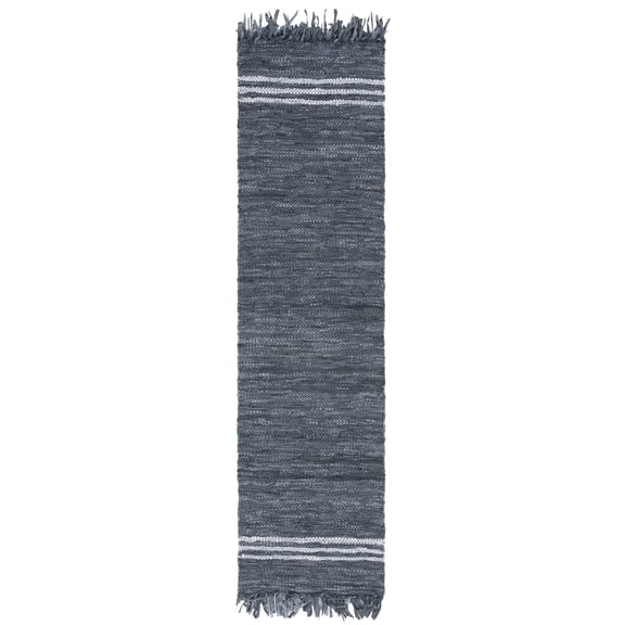 SAFAVIEH Vintage Leather Alexander Striped Runner Rug, Grey/Ivory, 2'3" x 9'