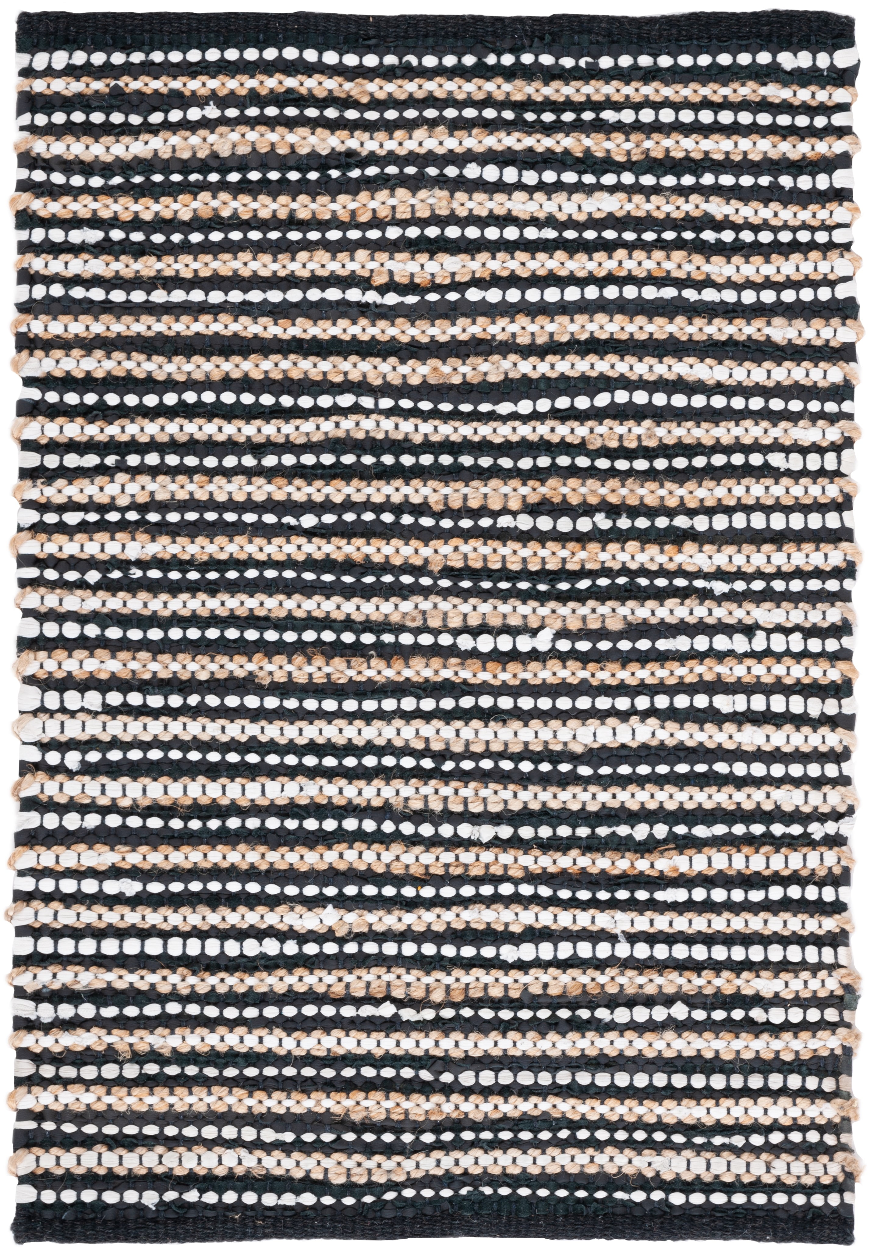 Handmade Black Wool and Cowhide Flat Woven Rug, 3' x 5'