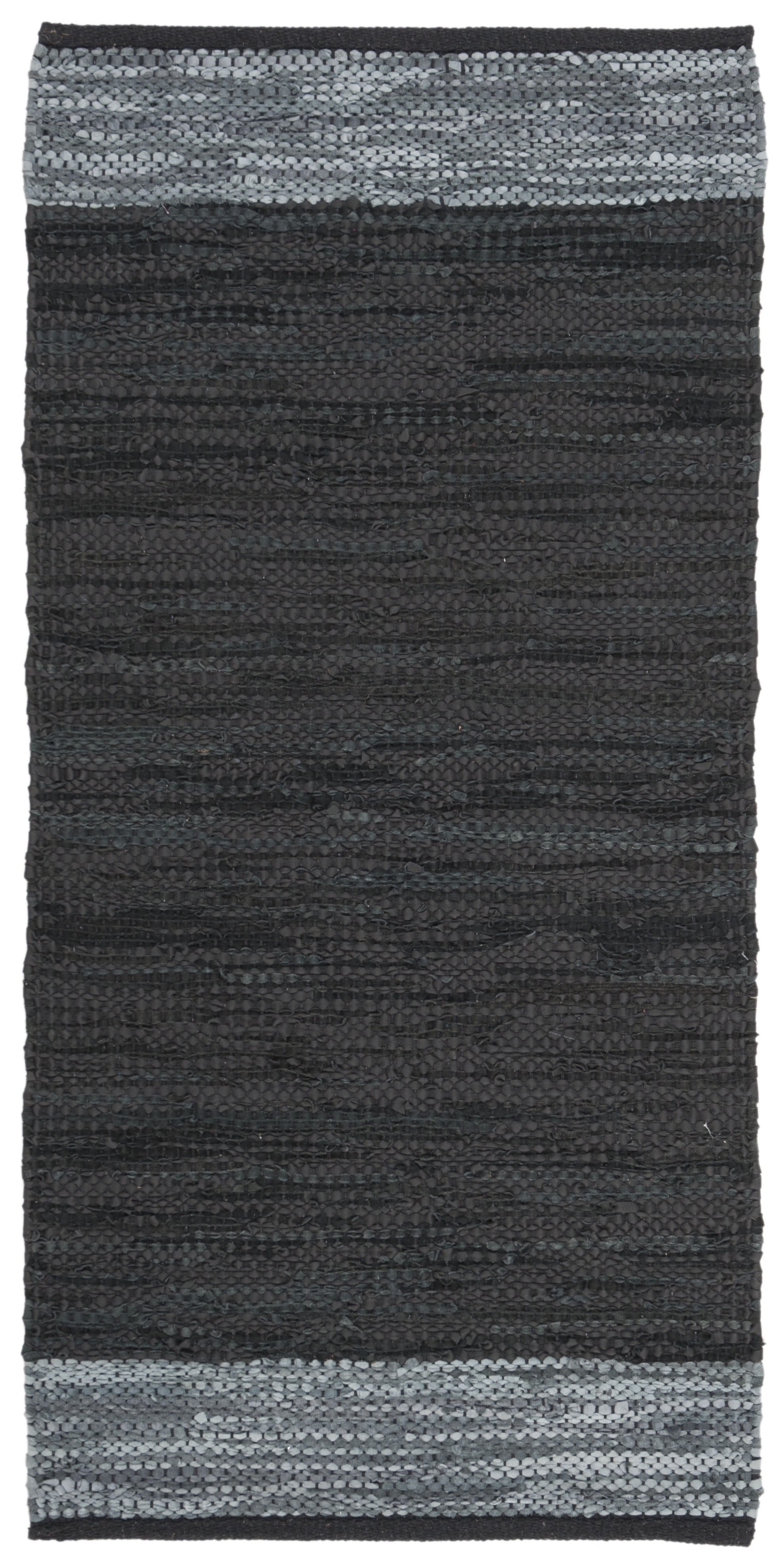 Mod-Chic Black and Grey Handmade Cowhide & Synthetic Flatweave Rug, 2' x 3'