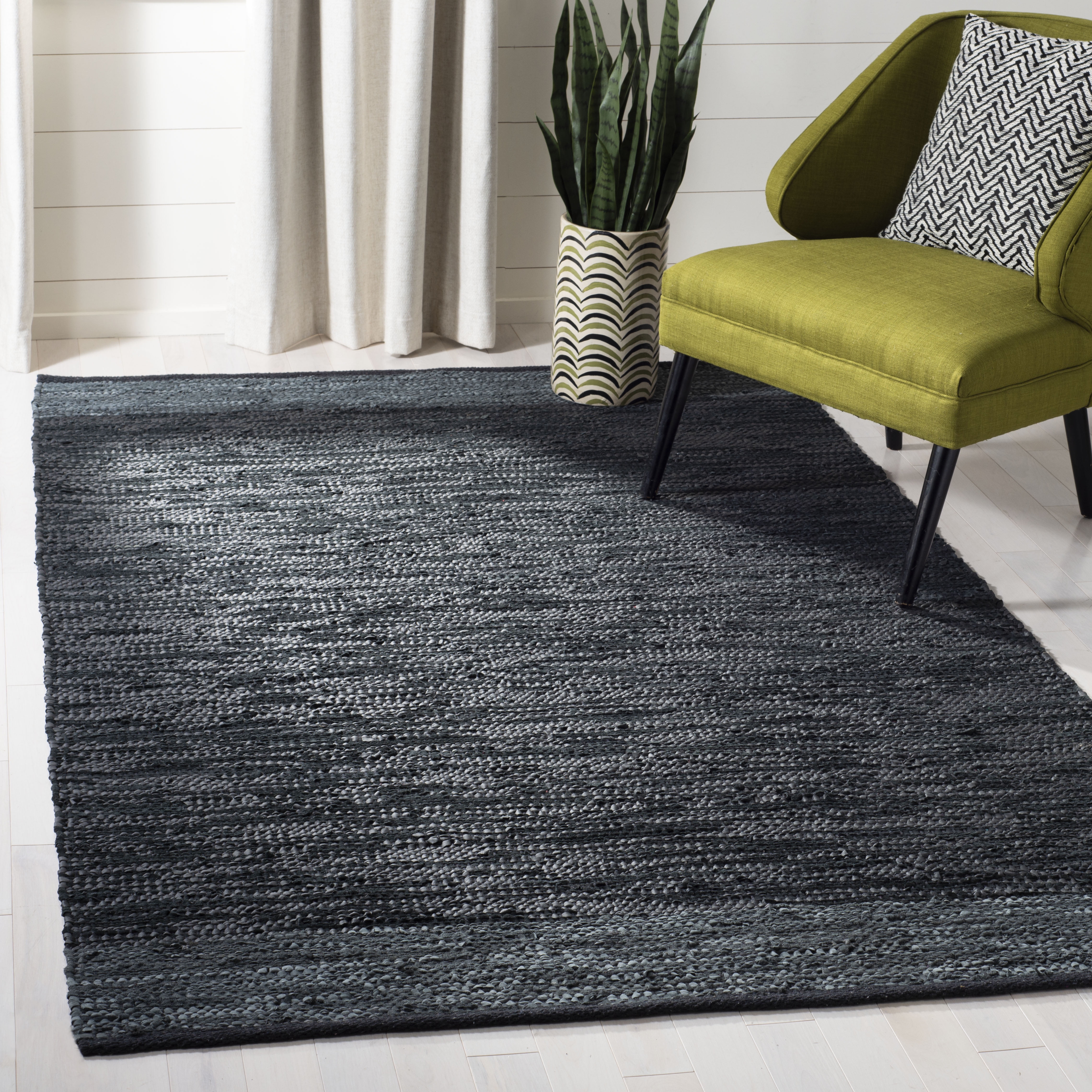 Handmade Black and Grey Leather Square Area Rug