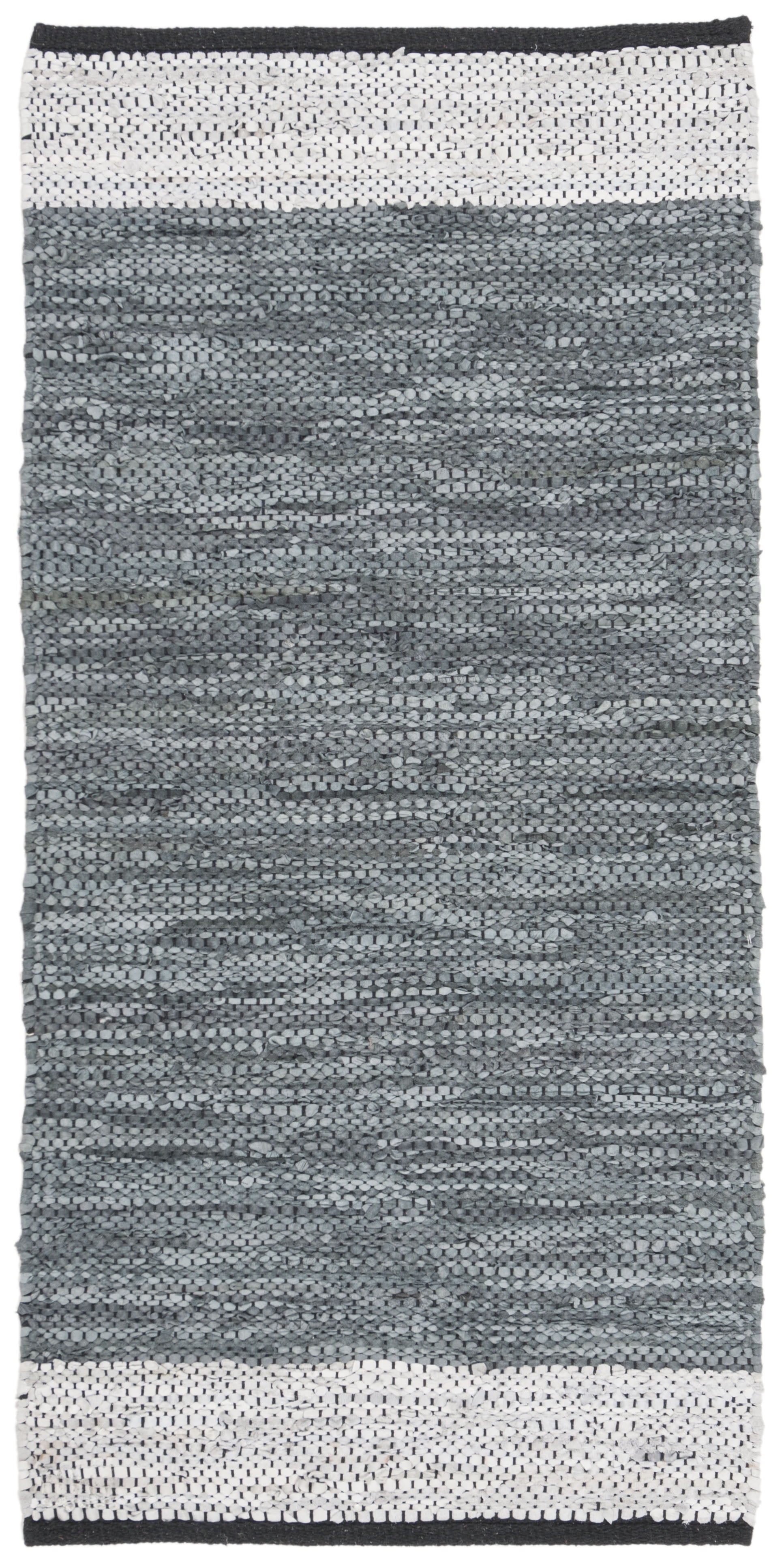 Elegant Gray and Silver Handmade Leather Accent Rug, 2' x 3'