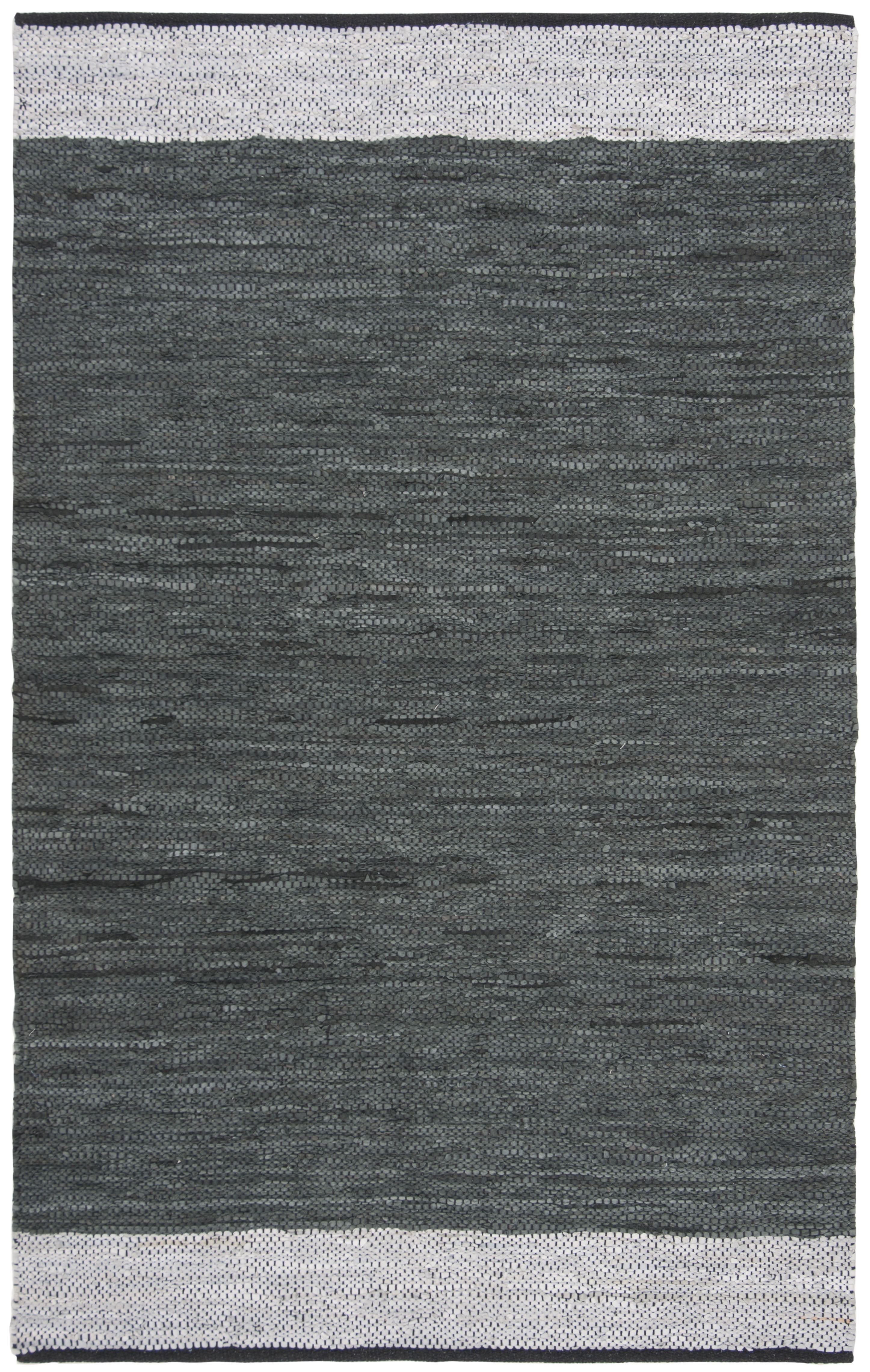 Handmade Grey and Silver Leather Cotton Area Rug