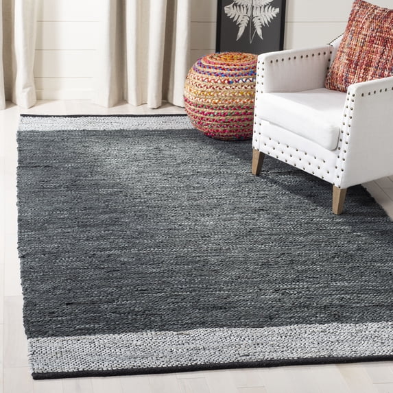 SAFAVIEH Vintage Leather Ayleen Braided Striped Area Rug, Grey/Silver, 4' x 6'
