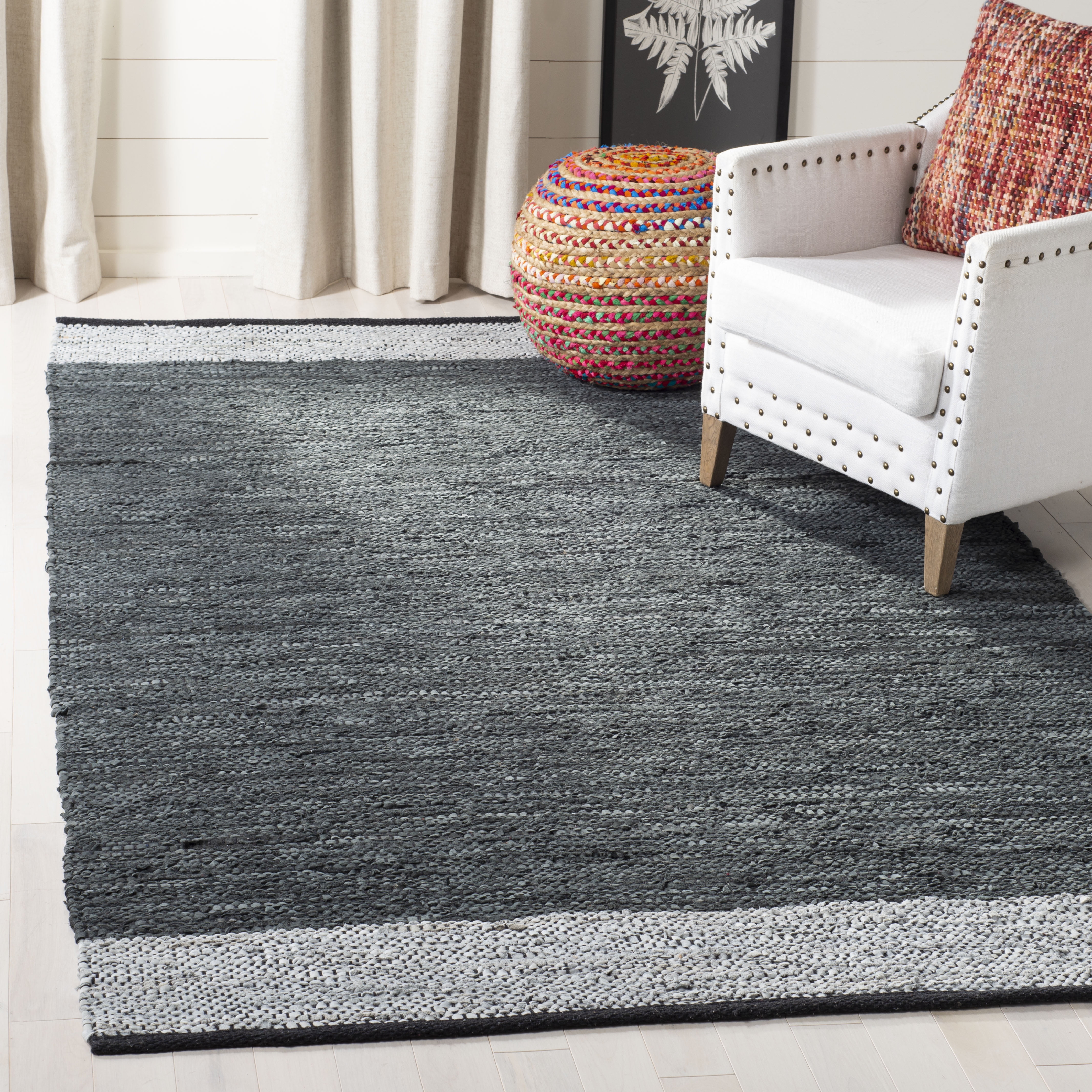 SAFAVIEH Vintage Leather Ayleen Braided Striped Area Rug, Grey/Silver, 6' x 9'