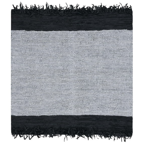 SAFAVIEH Vintage Leather Camden Striped Area Rug, Ivory/Black, 6' x 6' Square
