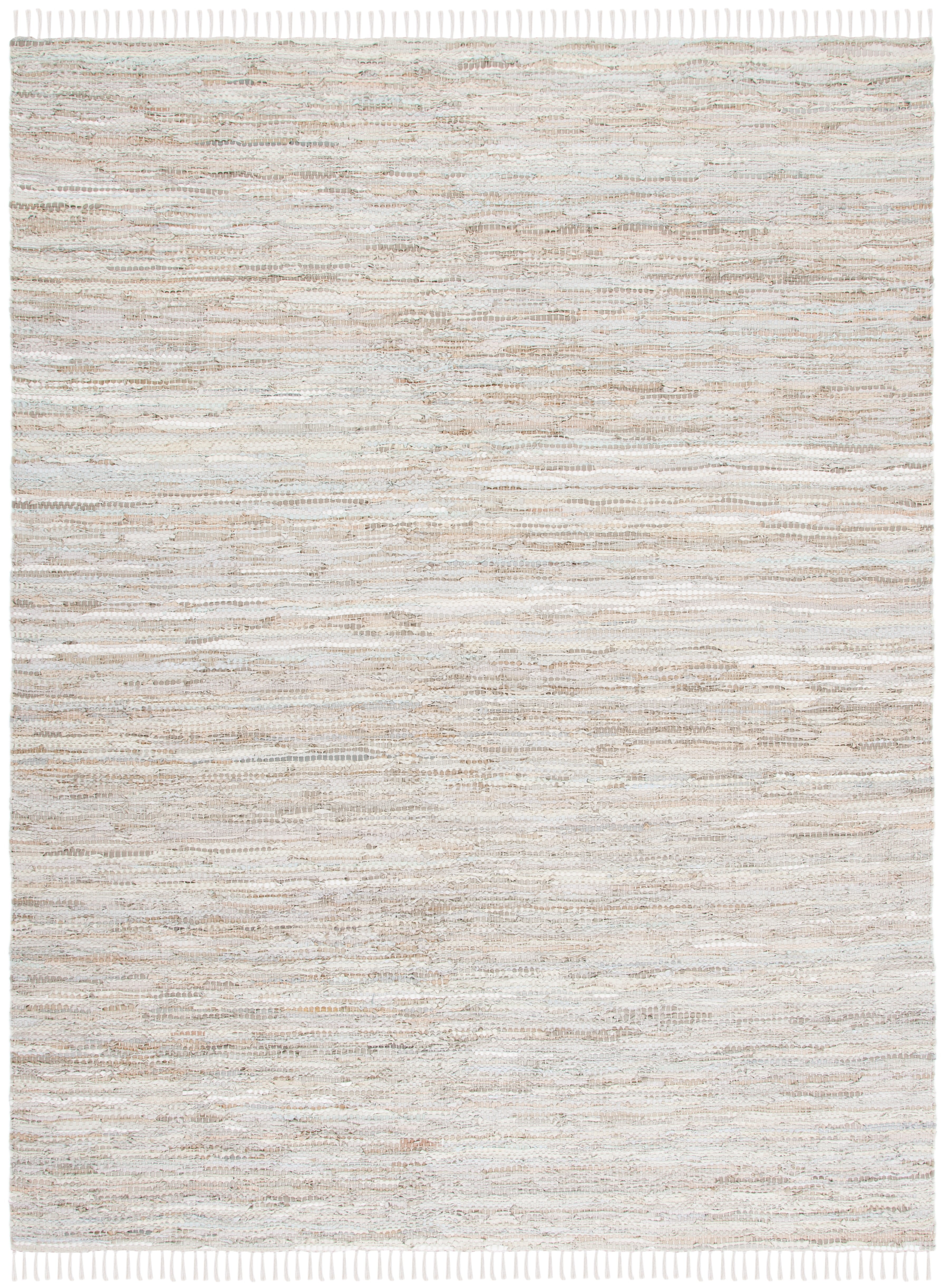 Handwoven Beige Cotton and Leather Area Rug, 8' x 10'