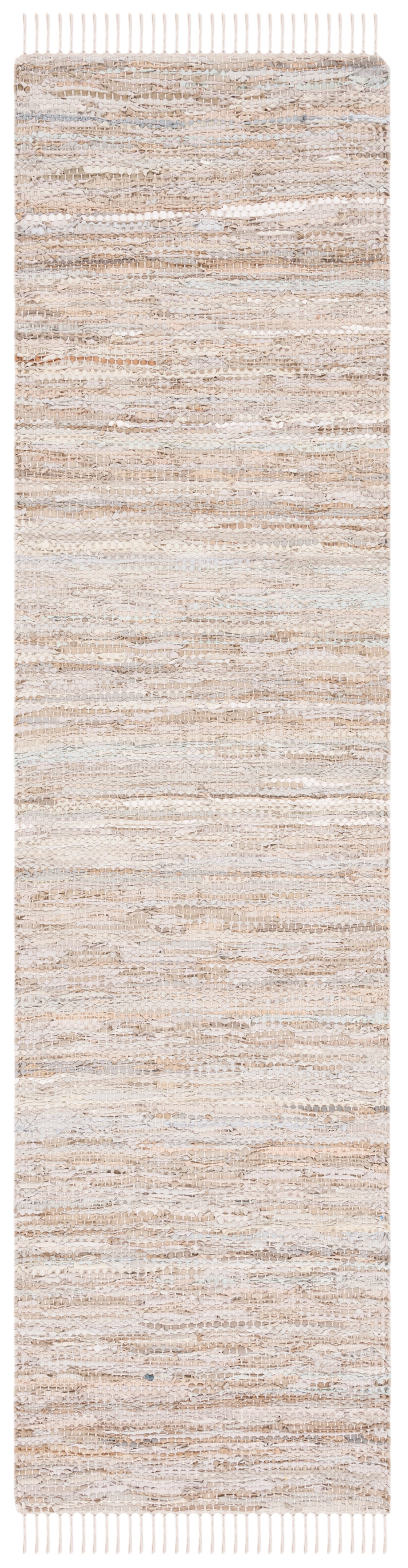 Beige Flat Woven Handmade Reversible Leather Runner Rug