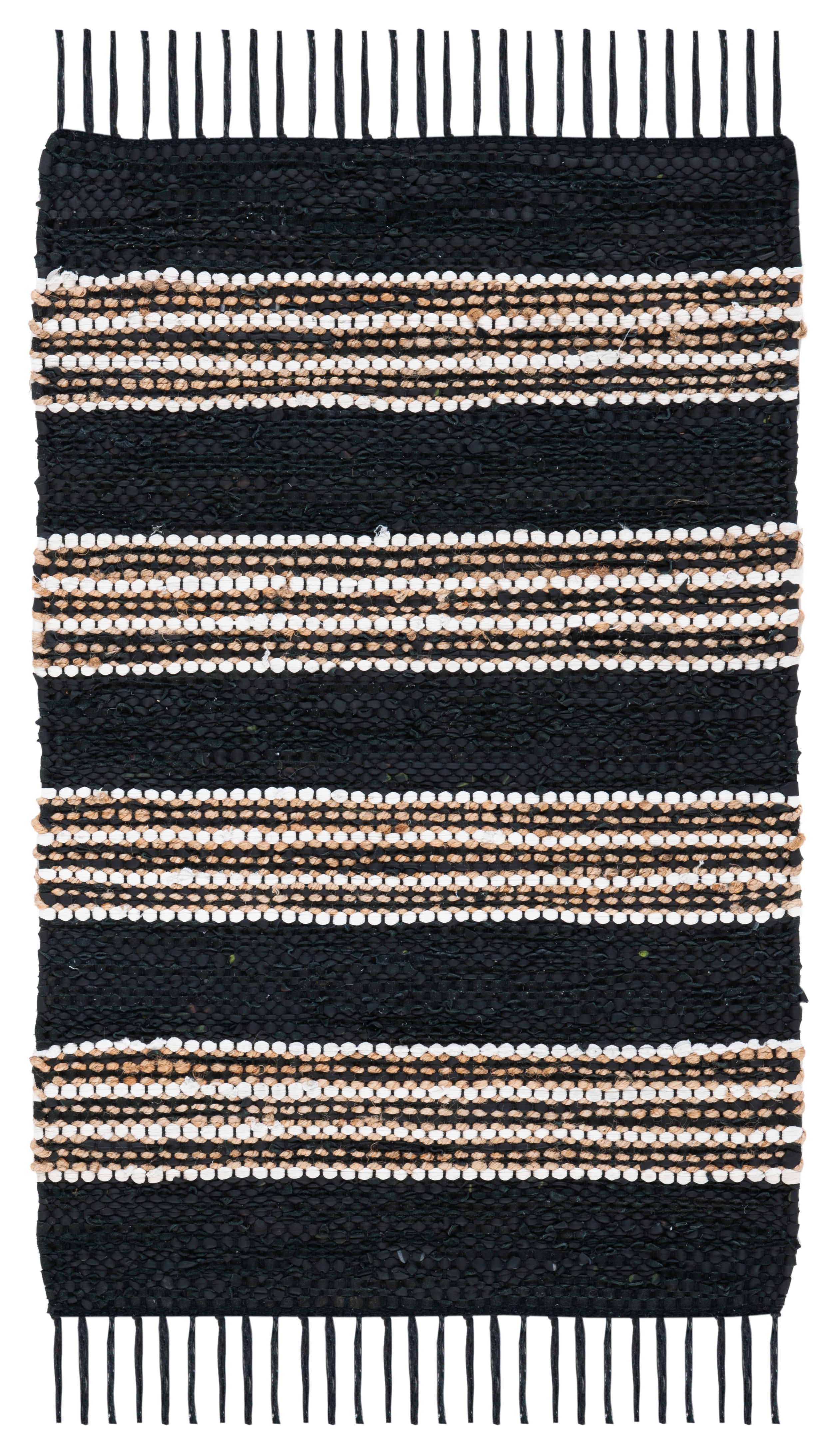 Black and Natural Handwoven Cotton Cowhide Area Rug