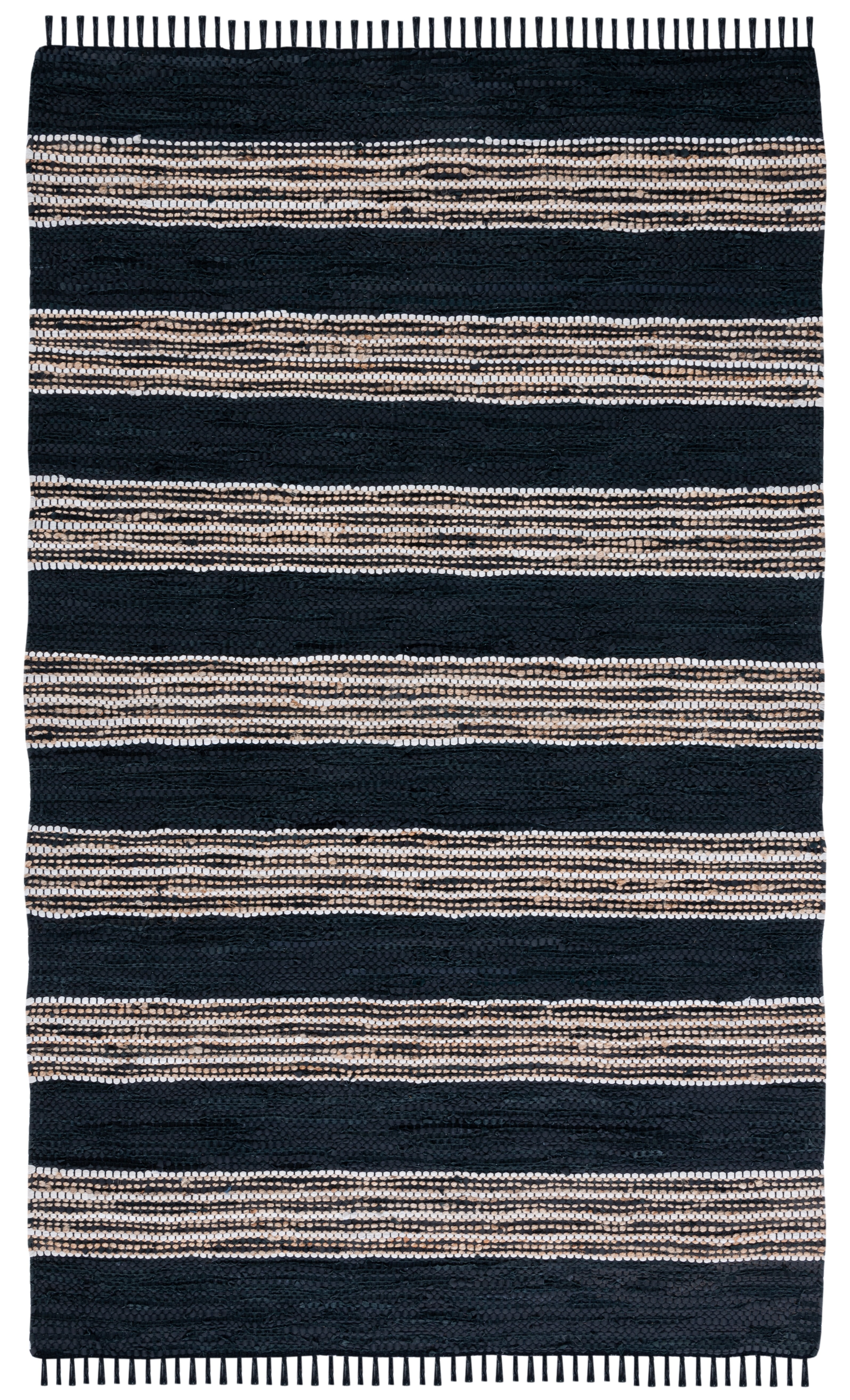 SAFAVIEH Vintage Leather Crawford Striped Area Rug, Black/Natural, 4' x 6'