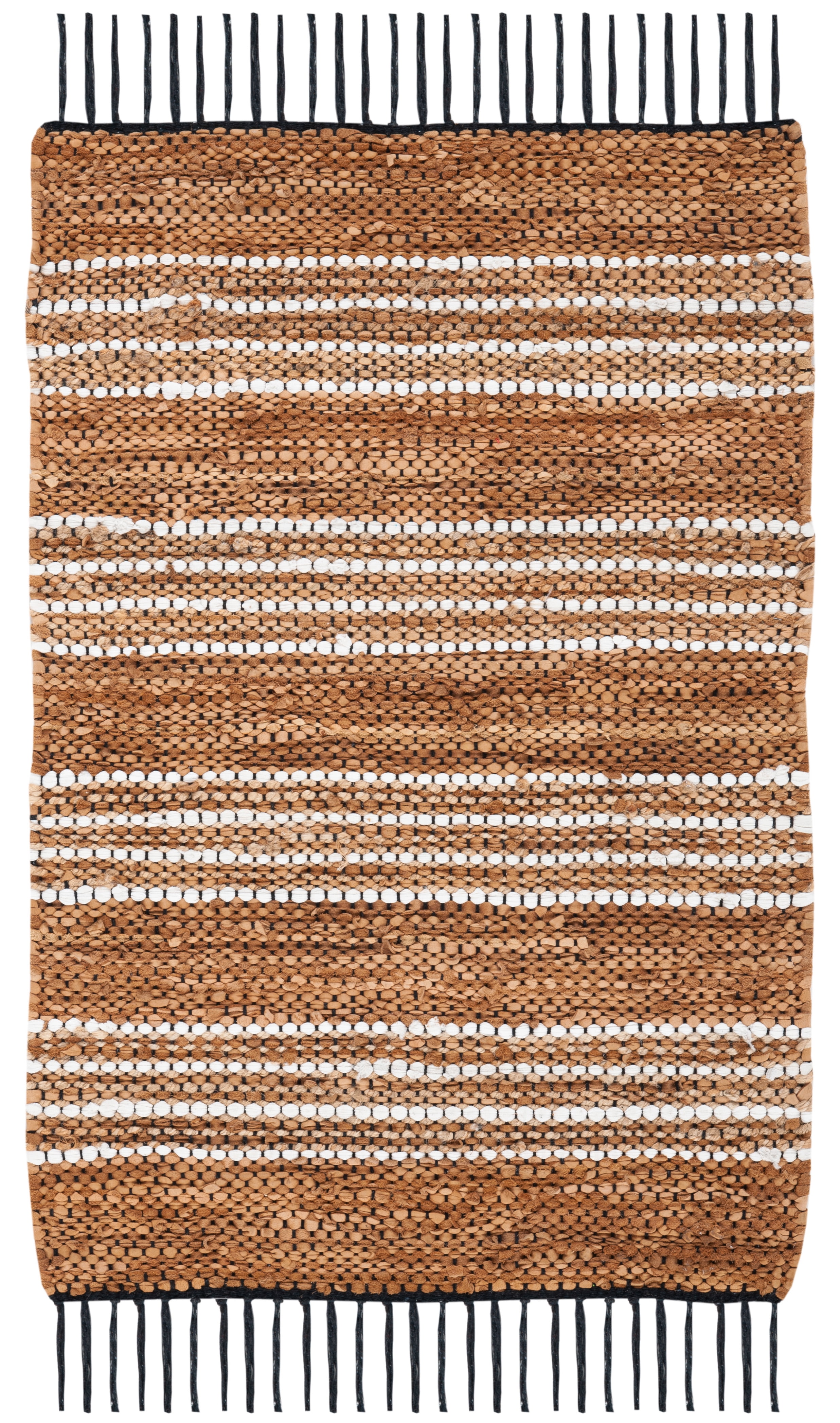 Handmade Brown and Natural Cotton Cowhide Striped Accent Rug