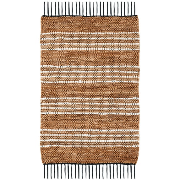 SAFAVIEH Vintage Leather Crawford Striped Area Rug, Brown/Natural, 2' x 3'