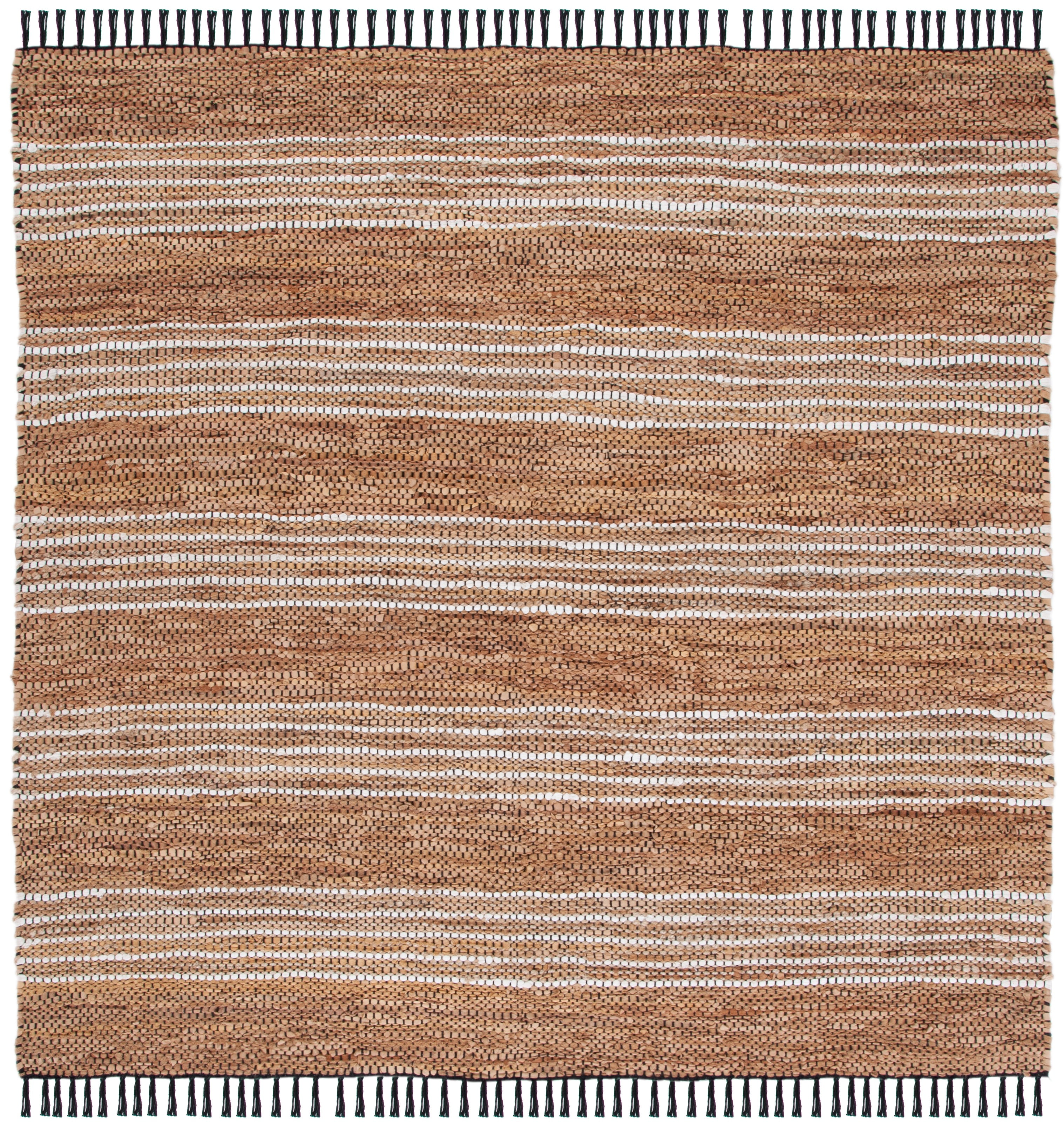 Vintage Red and Brown Striped Cotton Cowhide 6' x 6' Rug