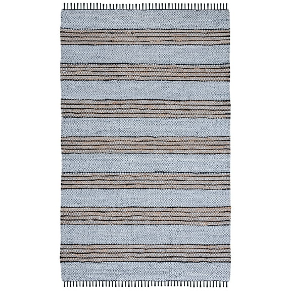 SAFAVIEH Vintage Leather Crawford Striped Area Rug, Silver/Natural, 5' x 8'