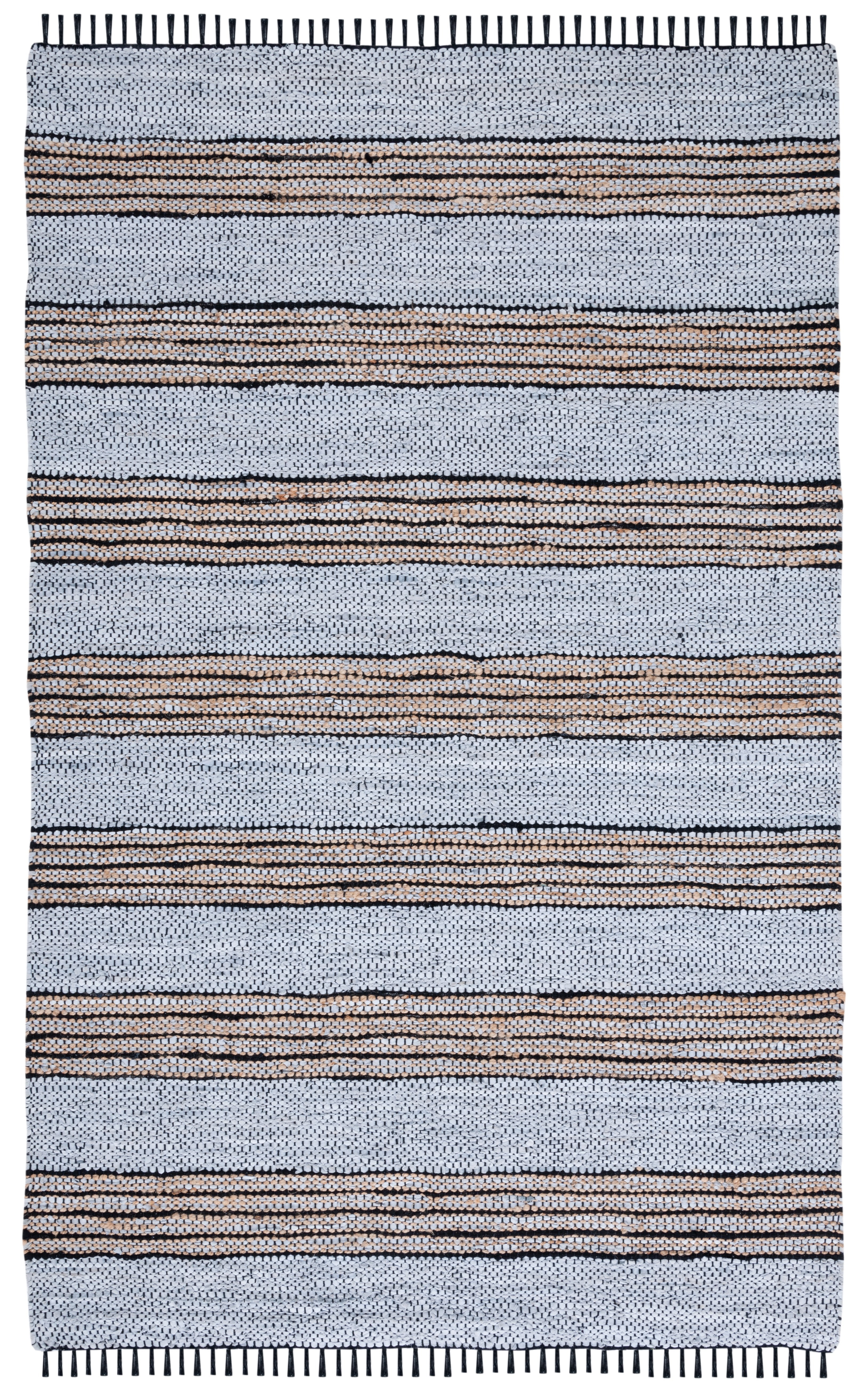 SAFAVIEH Vintage Leather Crawford Striped Area Rug, Silver/Natural, 6' x 9'