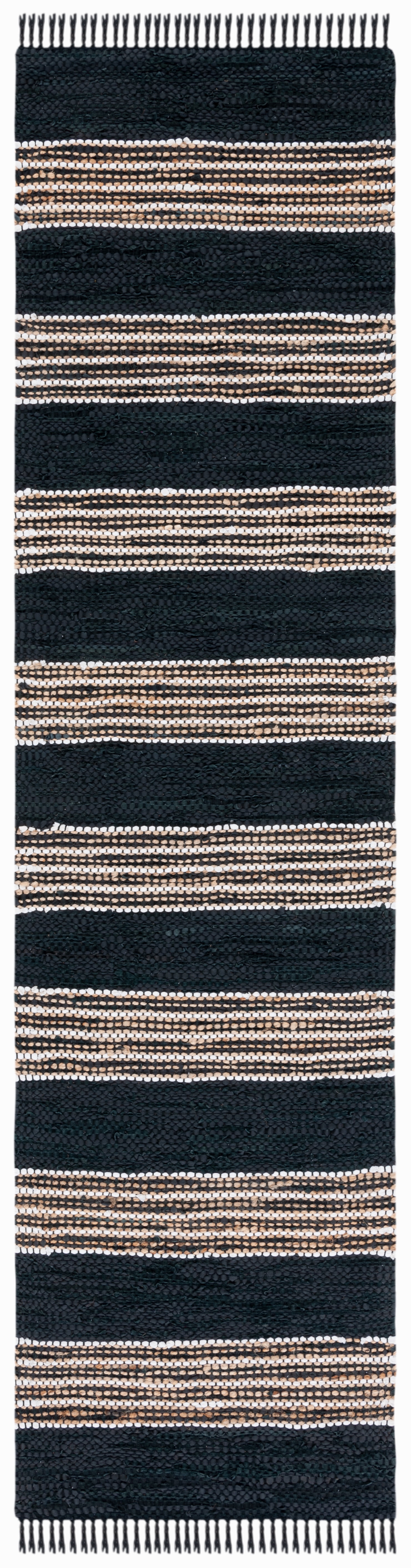 SAFAVIEH Vintage Leather Crawford Striped Runner Rug, Black/Natural, 2'3" x 9'