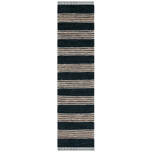 SAFAVIEH Vintage Leather Crawford Striped Runner Rug, Black/Natural, 2'3" x 9'