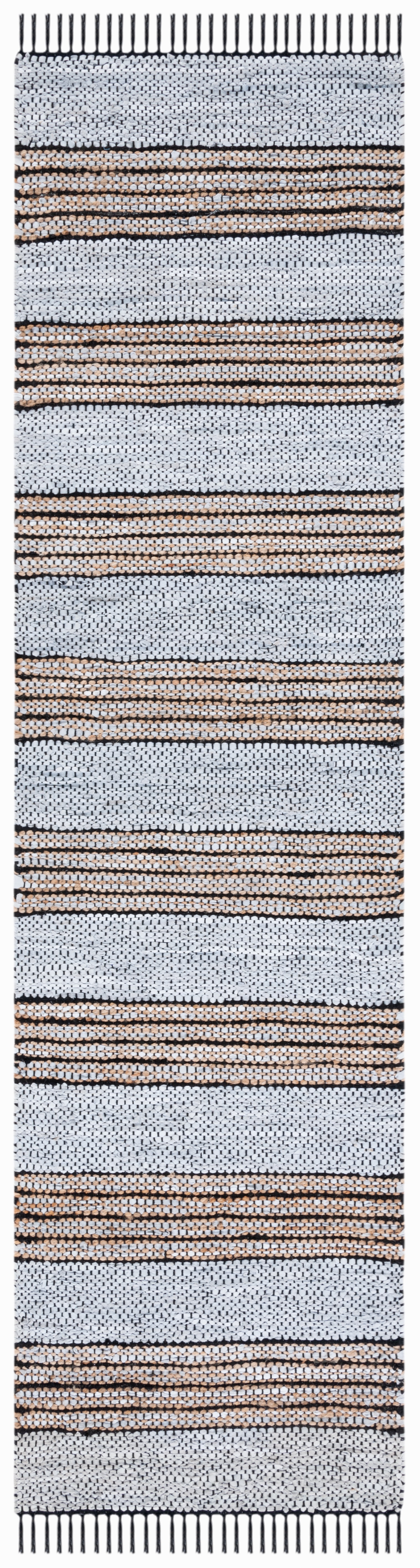 SAFAVIEH Vintage Leather Crawford Striped Runner Rug, Silver/Natural, 2'3" x 9'