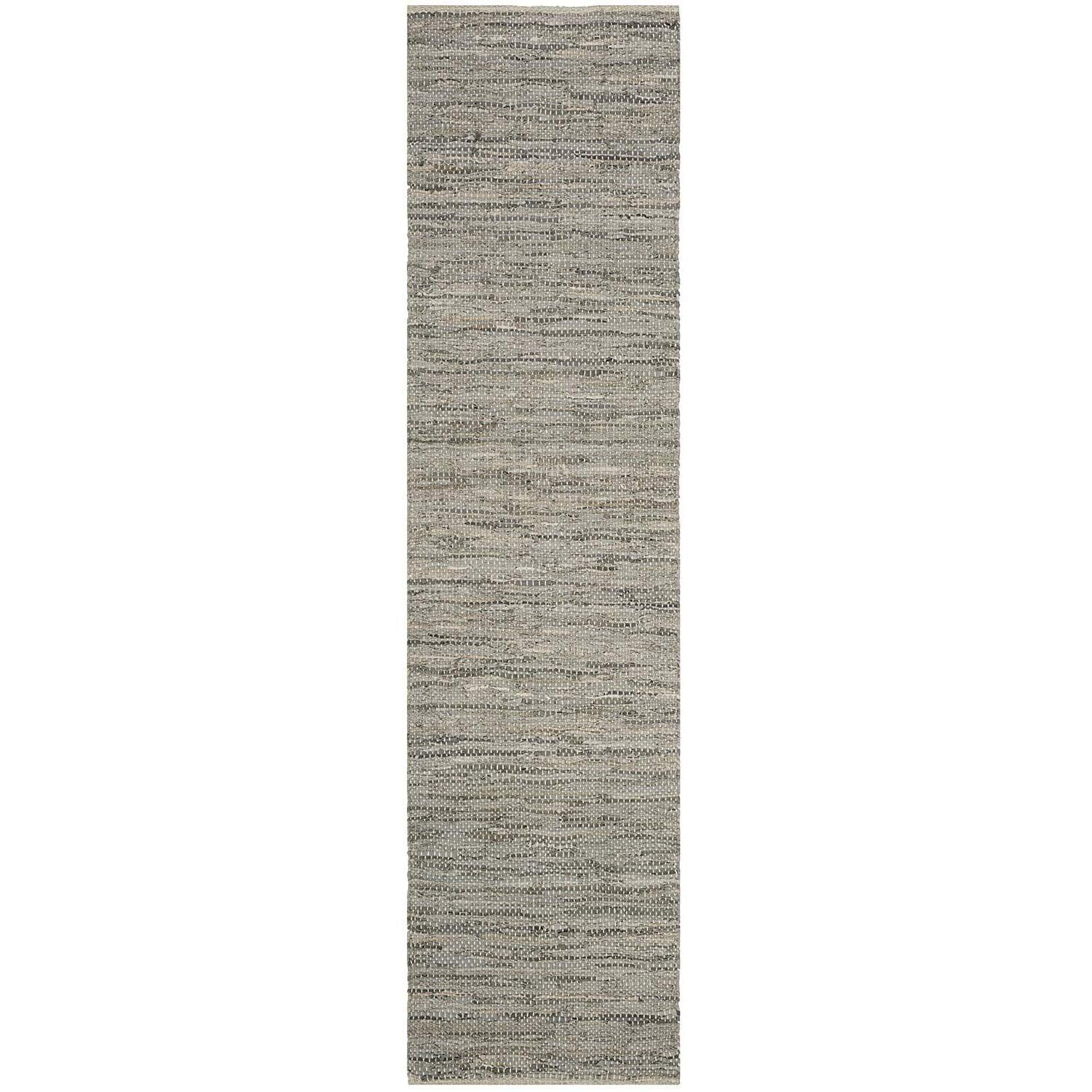 Beige Handwoven Genuine Leather Flatweave Area Rug