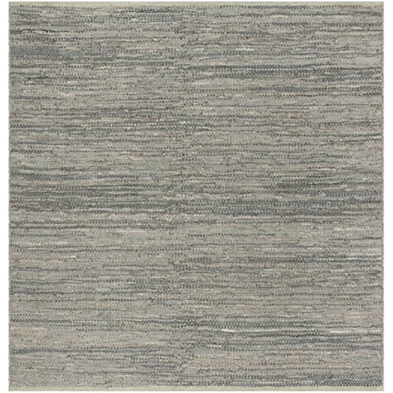 Handmade Vintage Leather 6' Square Grey Flat Woven Area Rug