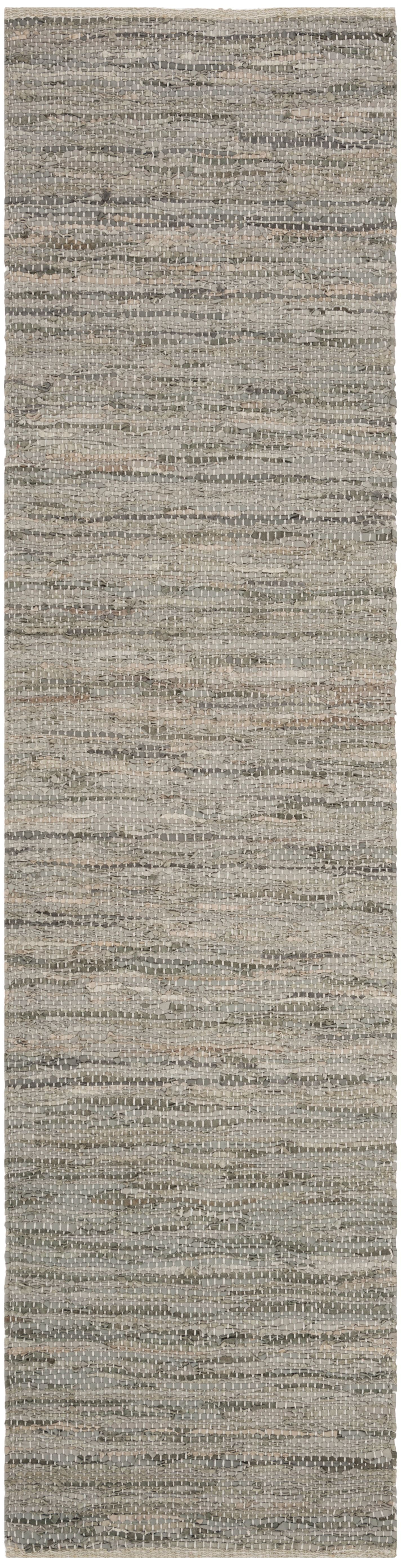 Gray Handmade Flat Woven Leather Runner Rug