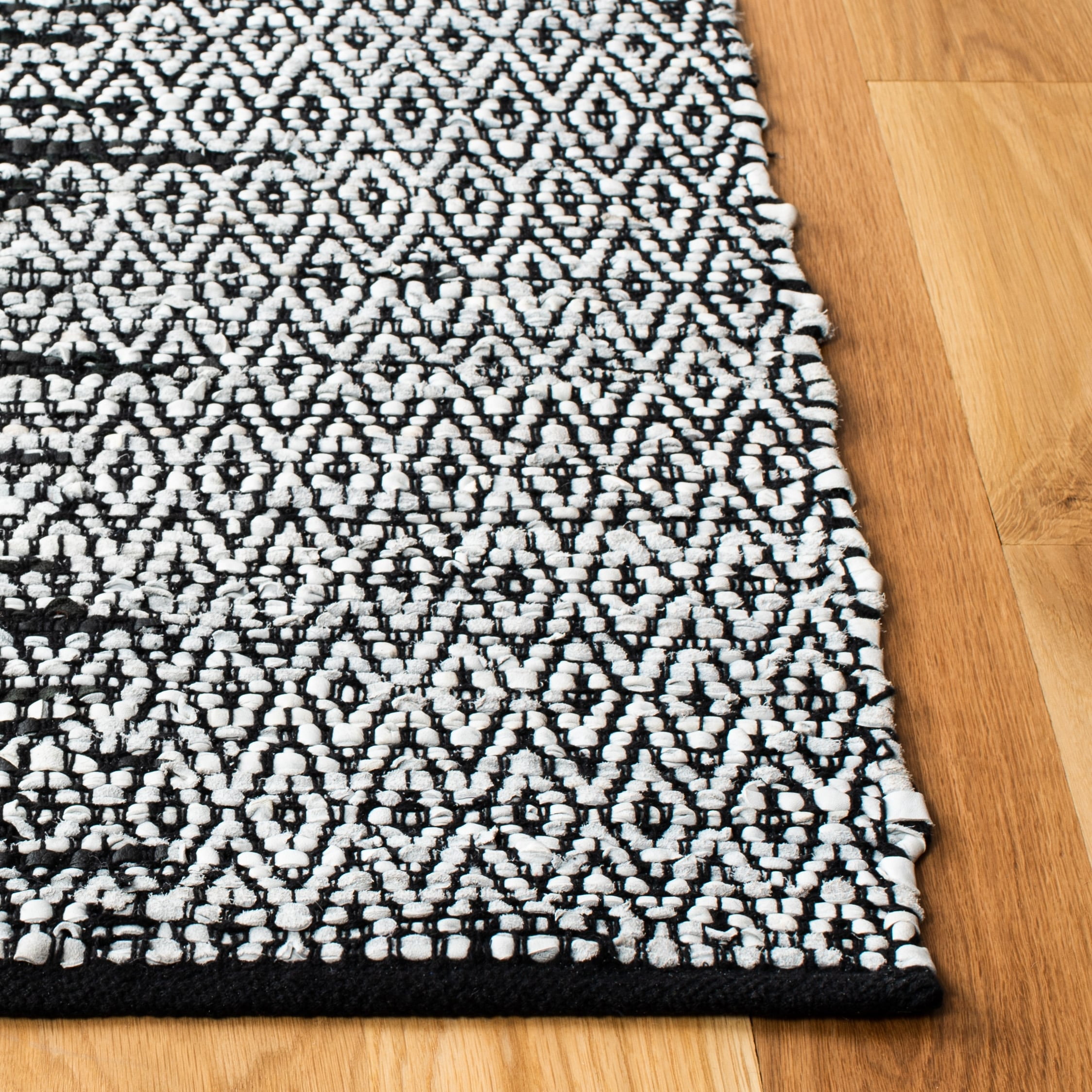 Handcrafted Black Cowhide Leather 3' x 5' Flat Woven Area Rug