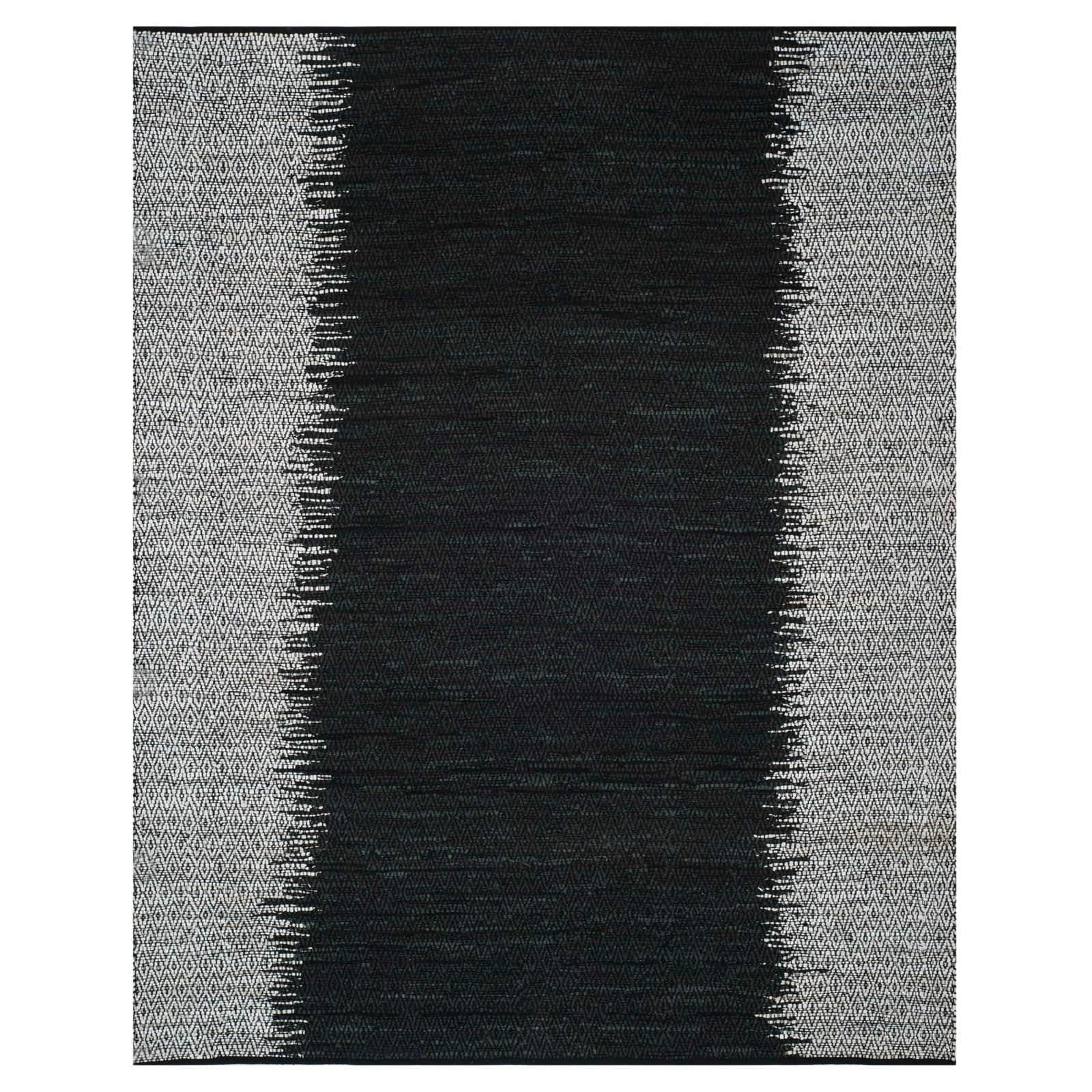 Handcrafted Black Cowhide Leather 3' x 5' Flat Woven Area Rug