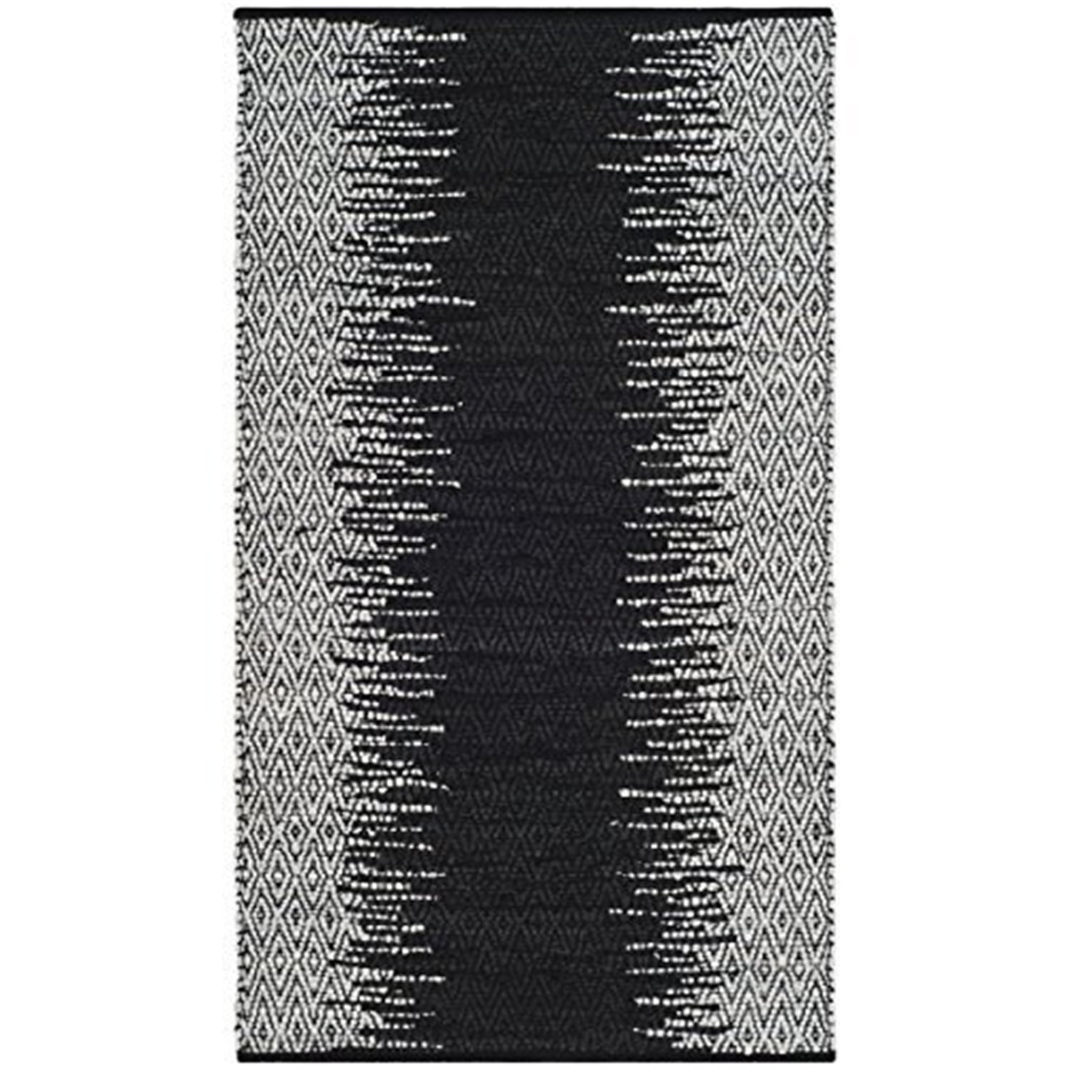 Handcrafted Black Cowhide Leather 3' x 5' Flat Woven Area Rug