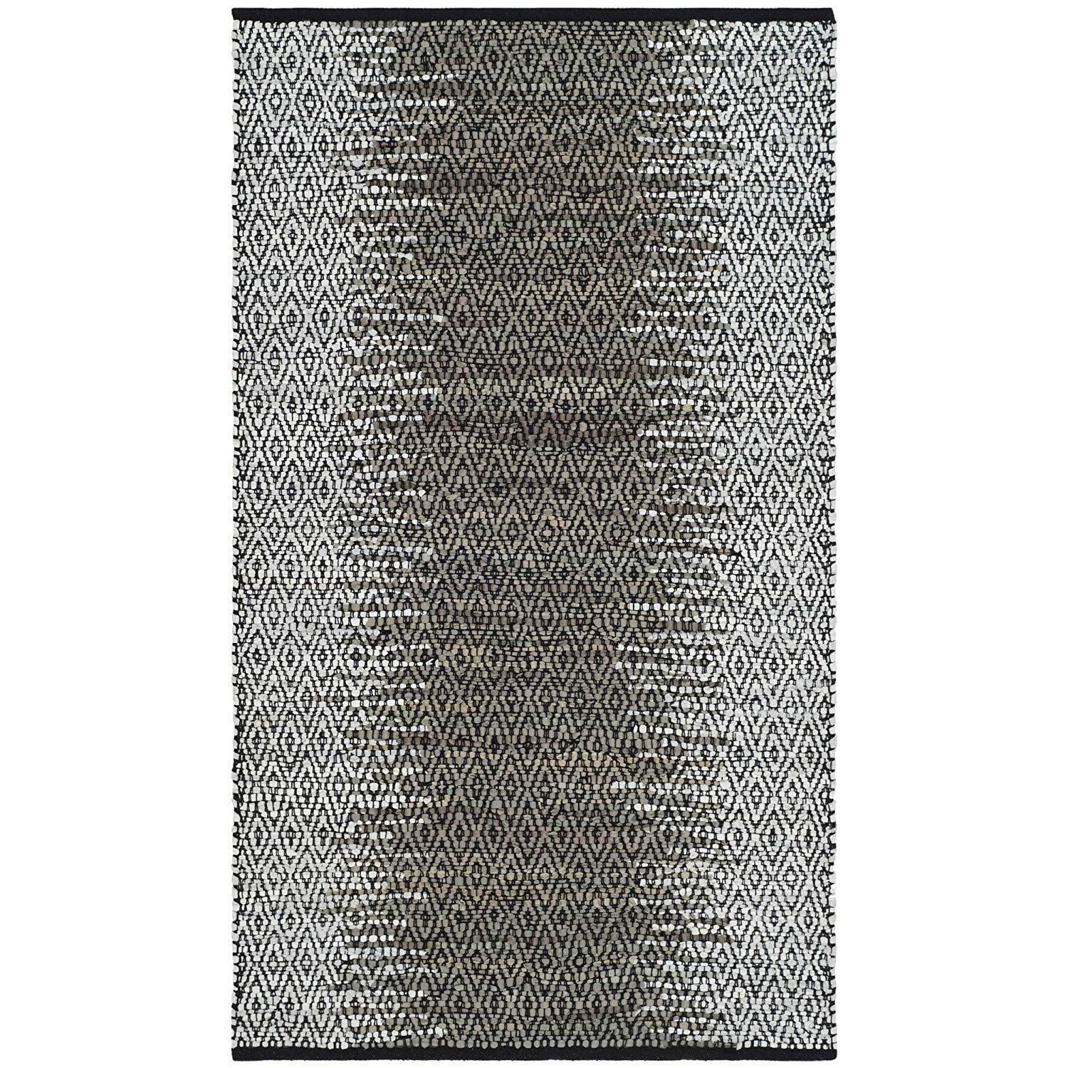 Light Grey and Grey Handwoven Cowhide Area Rug, 3' x 5'