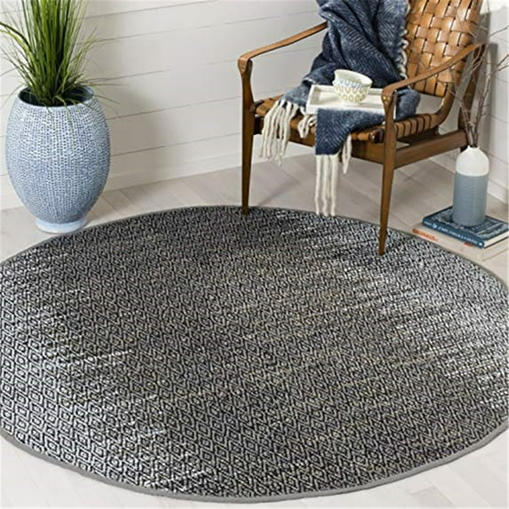 SAFAVIEH Vintage Leather Domhnall Diamond Striped Area Rug, Light Grey/Grey, 6' x 6' Round